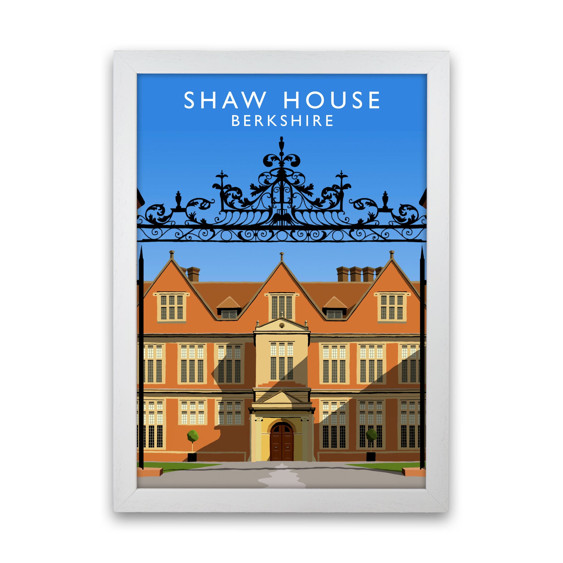 Shaw House Portrait Berkshire Travel Art Print by Richard O'Neill, Framed Wall Art White Grain