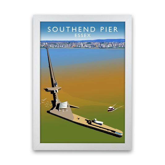 Southend Pier Essex Travel Art Print by Richard O'Neill, Framed Wall Art White Grain