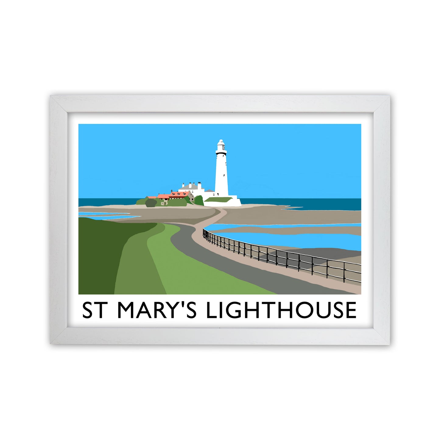 St Mary's Lighthouse Travel Art Print by Richard O'Neill White Grain