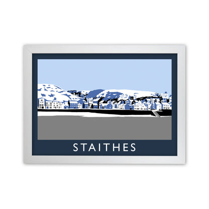 Staithes In Snow Travel Art Print by Richard O'Neill, Framed Wall Art White Grain