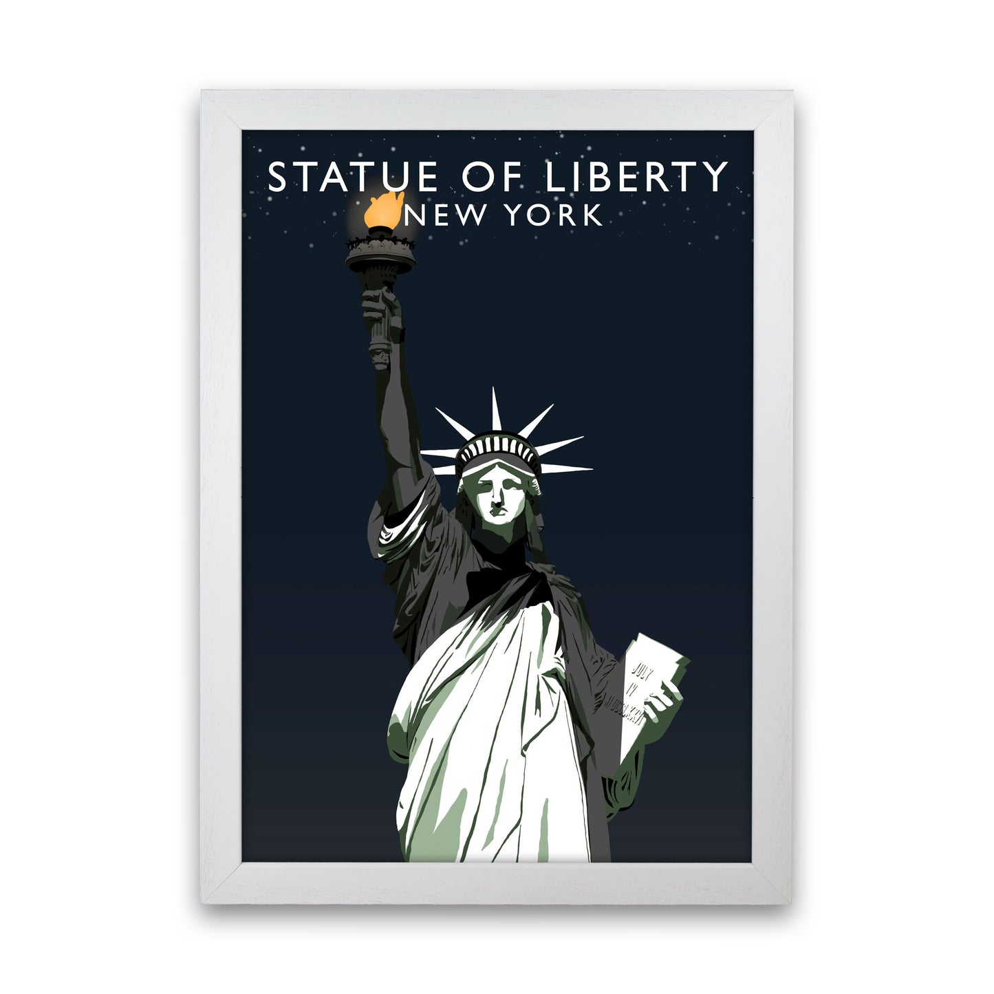 Statue of Liberty Night New York Art Print by Richard O'Neill White Grain