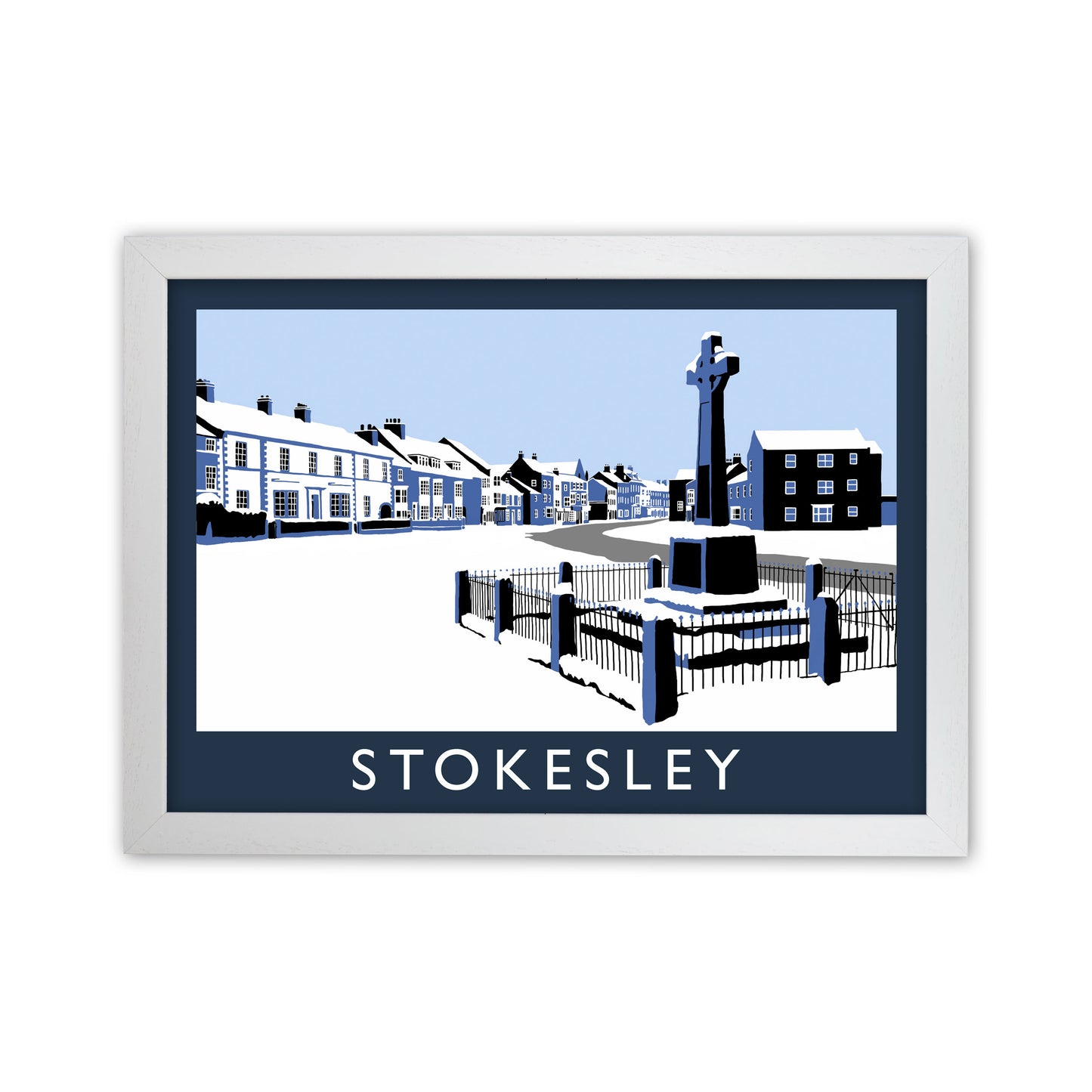 Stokesley In Snow Travel Art Print by Richard O'Neill, Framed Wall Art White Grain