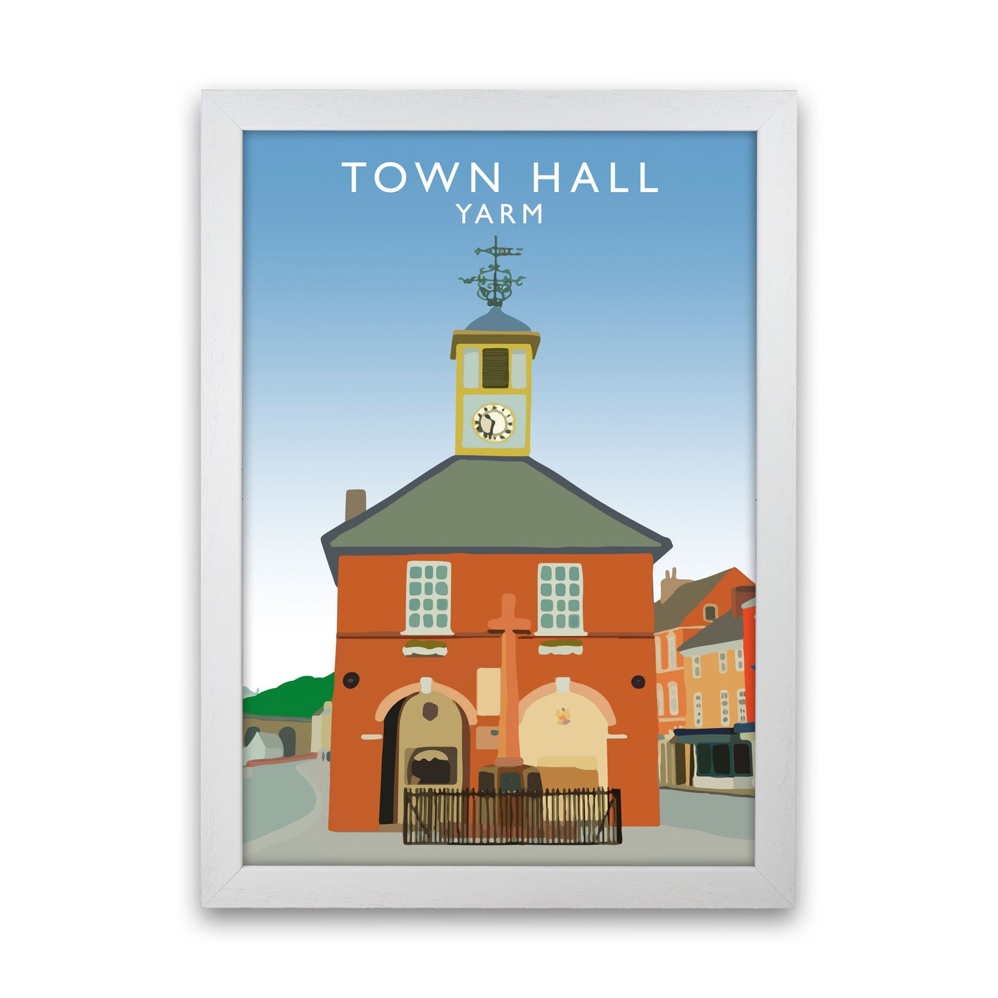 Town Hall Yarm Travel Art Print by Richard O'Neill, Framed Wall Art White Grain