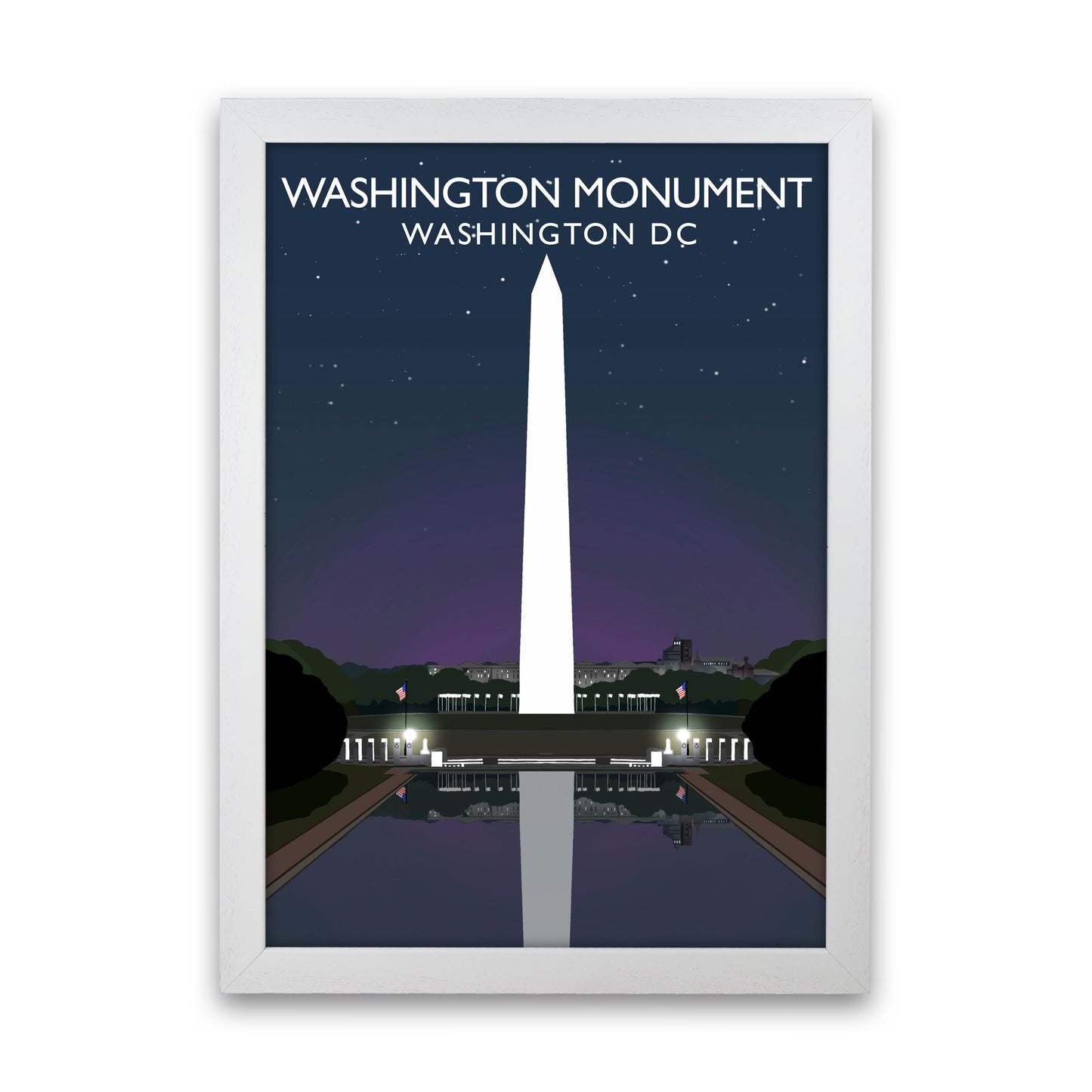 Washington DC Monument Night Travel Art Print by Richard O'Neill White Grain