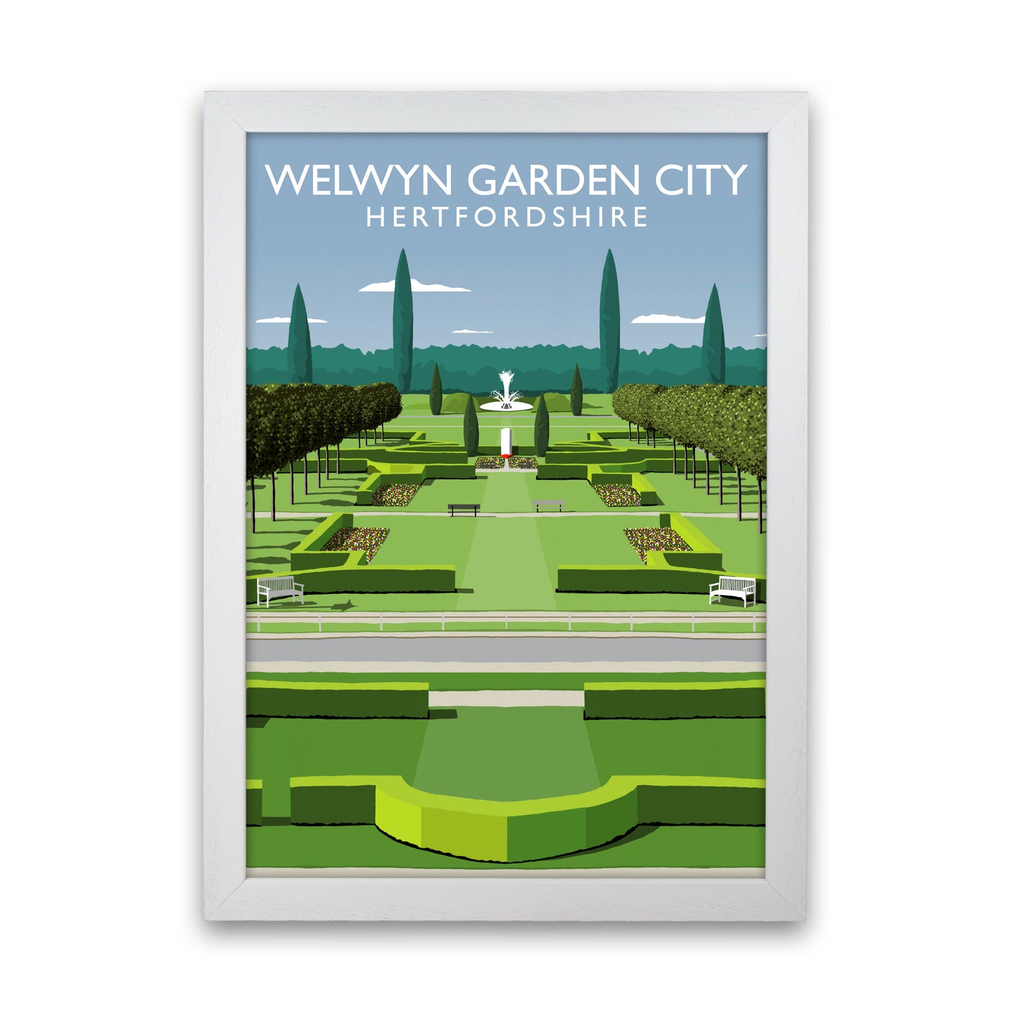 Welwyn Garden City Portrait Hertfordshire Travel Art Print by Richard O'Neill White Grain