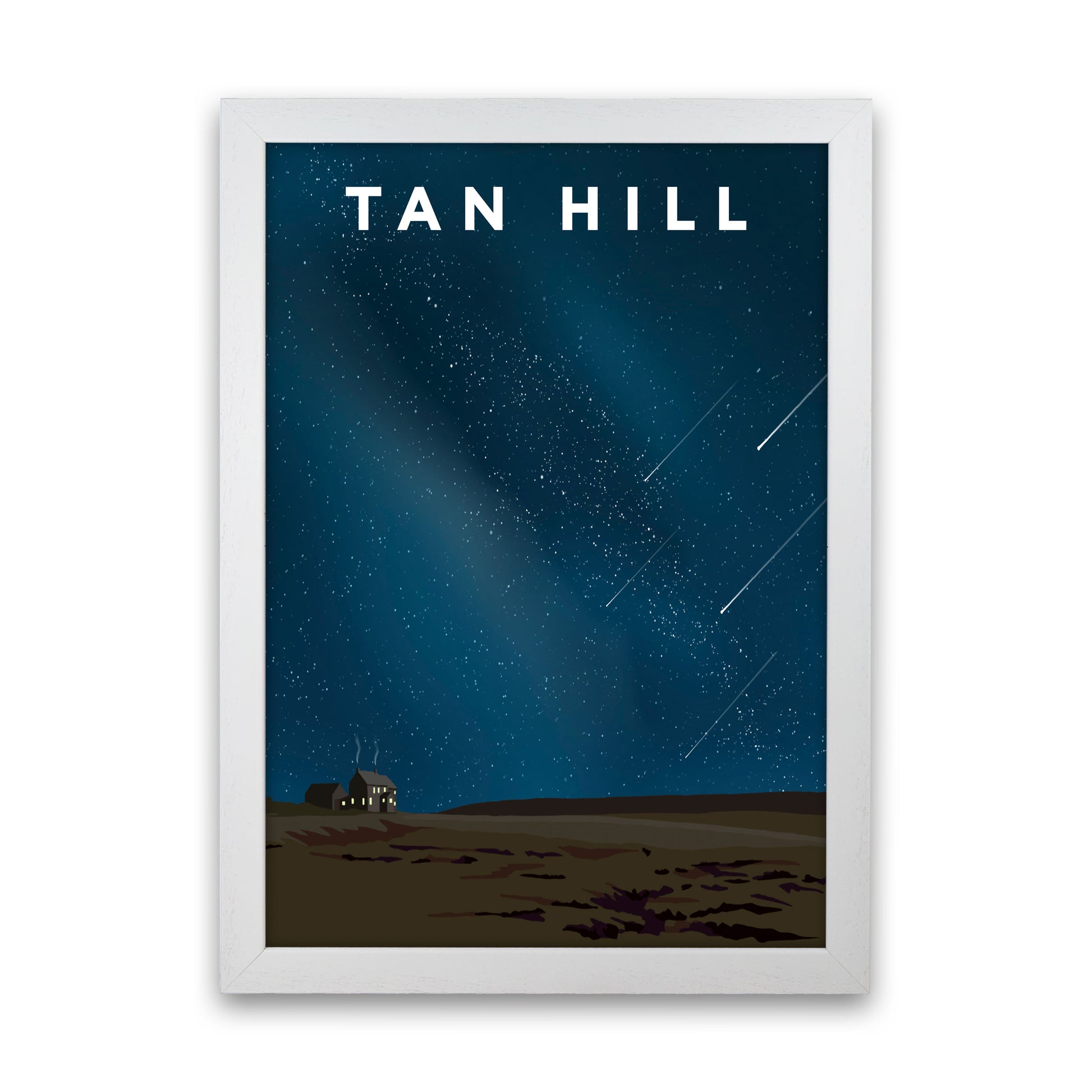 Tan Hill Night Portrait Travel Art Print by Richard O'Neill, Framed Wall Art White Grain