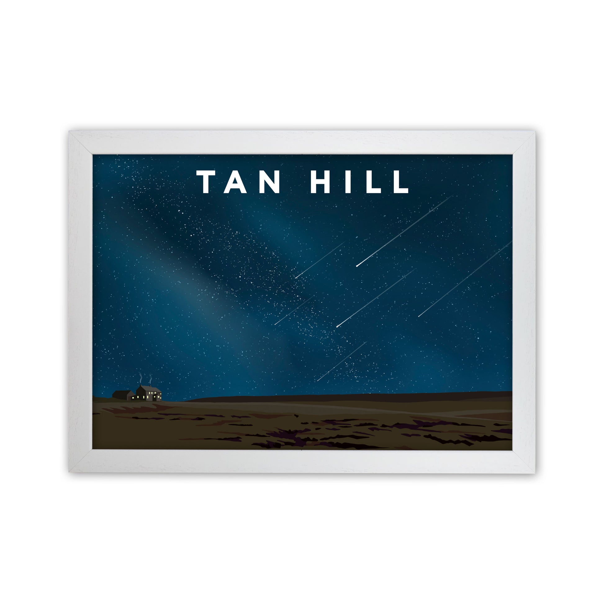 Tan Hill Night Travel Art Print by Richard O'Neill, Framed Wall Art White Grain