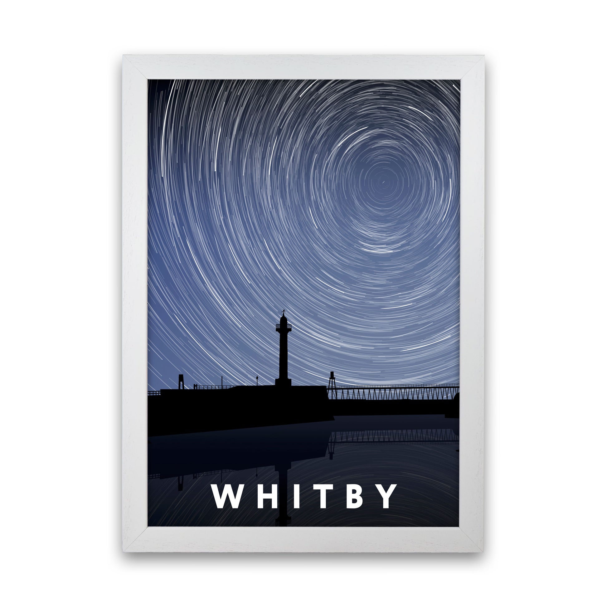 Whitby Night Timelapse Portrait Art Print by Richard O'Neill, Framed Wall Art White Grain