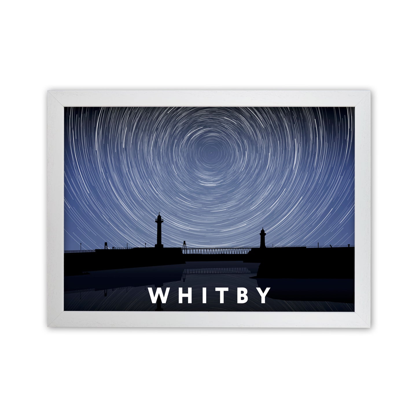 Whitby Night Timelapse Art Print by Richard O'Neill, Framed Wall Art White Grain