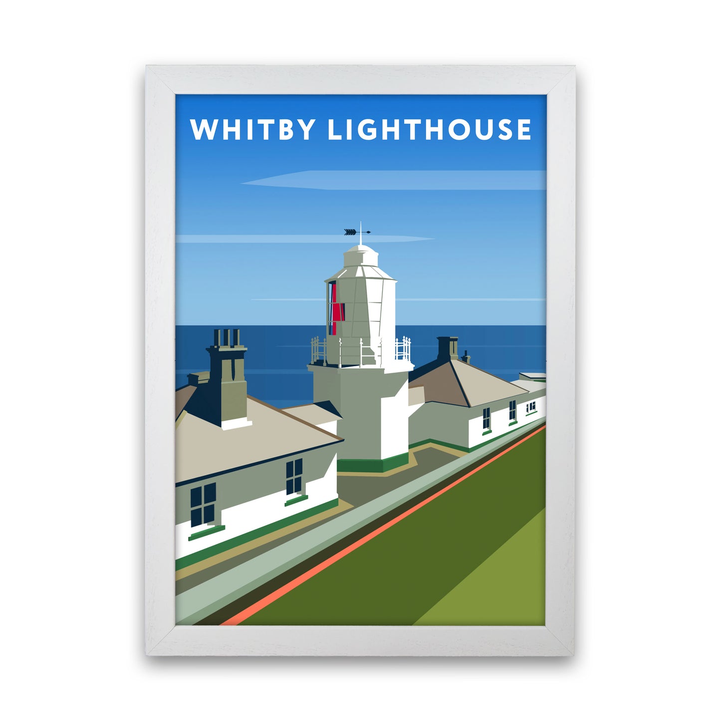 Whitby Lighthouse Travel Art Print by Richard O'Neill, Framed Wall Art White Grain