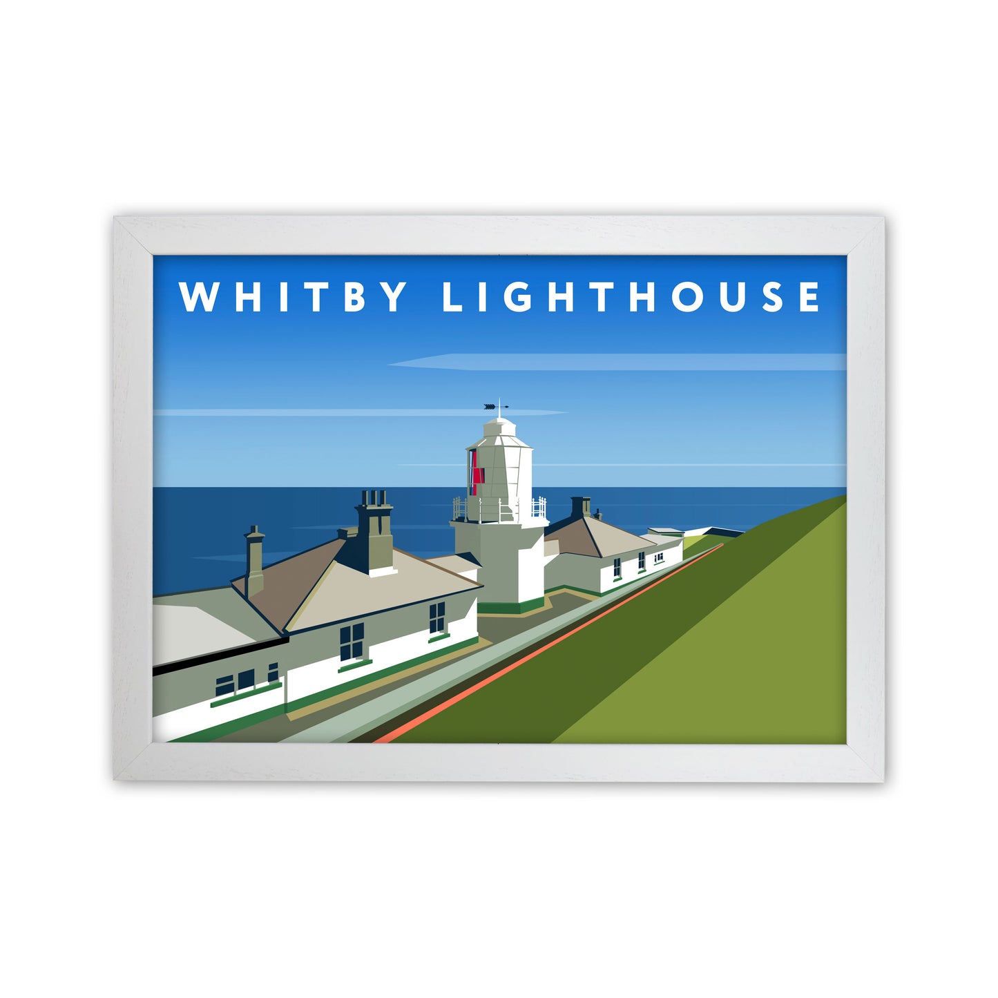 Whitby Lighthouse Digital Art Print by Richard O'Neill, Framed Wall Art White Grain