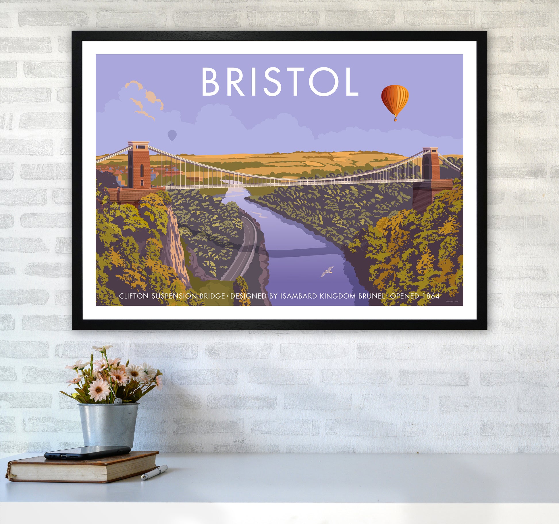 Bristol Clifton Travel Art Print By Stephen Millership A1 White Frame