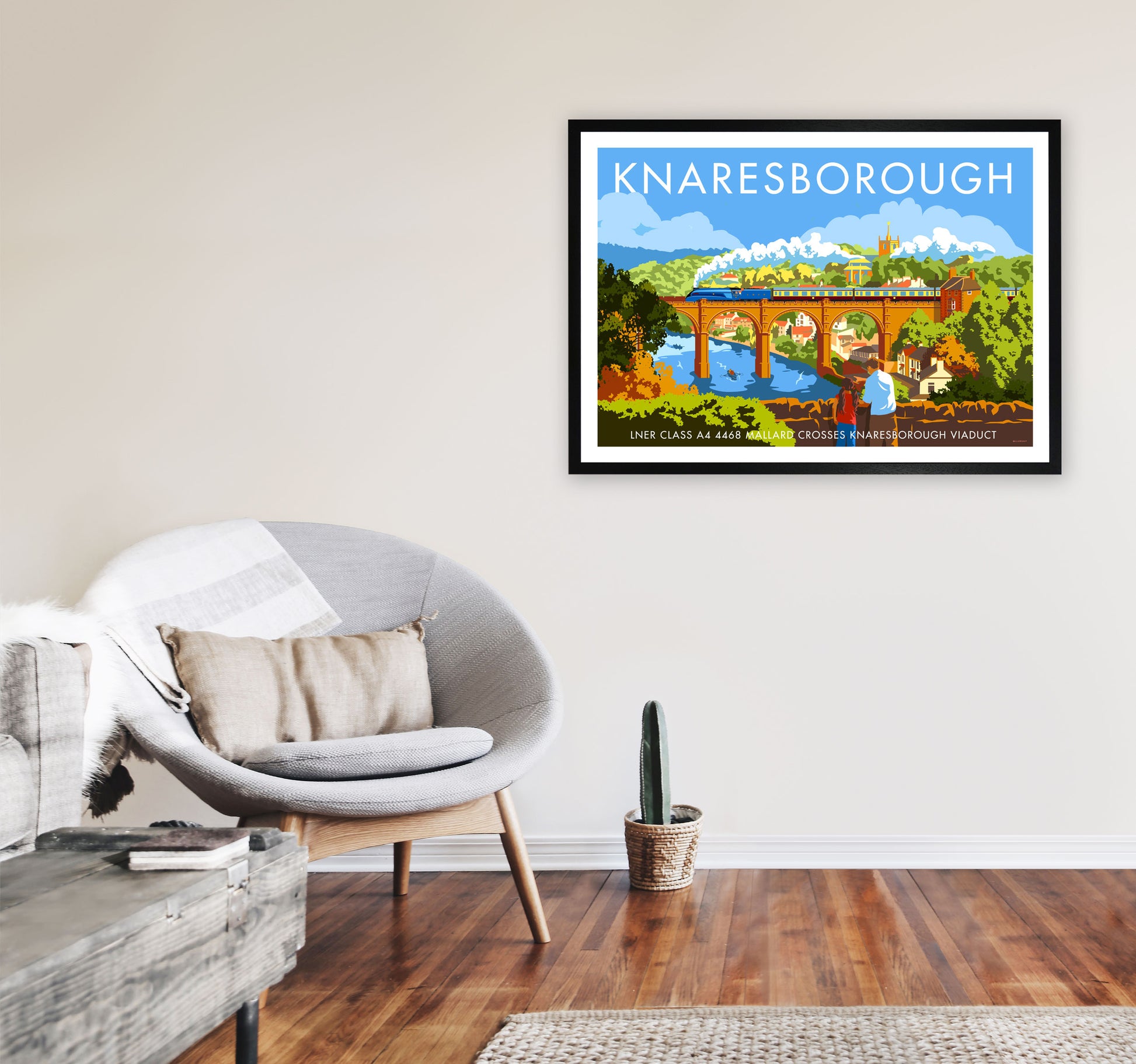 Knaresborough by Stephen Millership Yorkshire Art Print, Vintage Travel Poster A1 White Frame