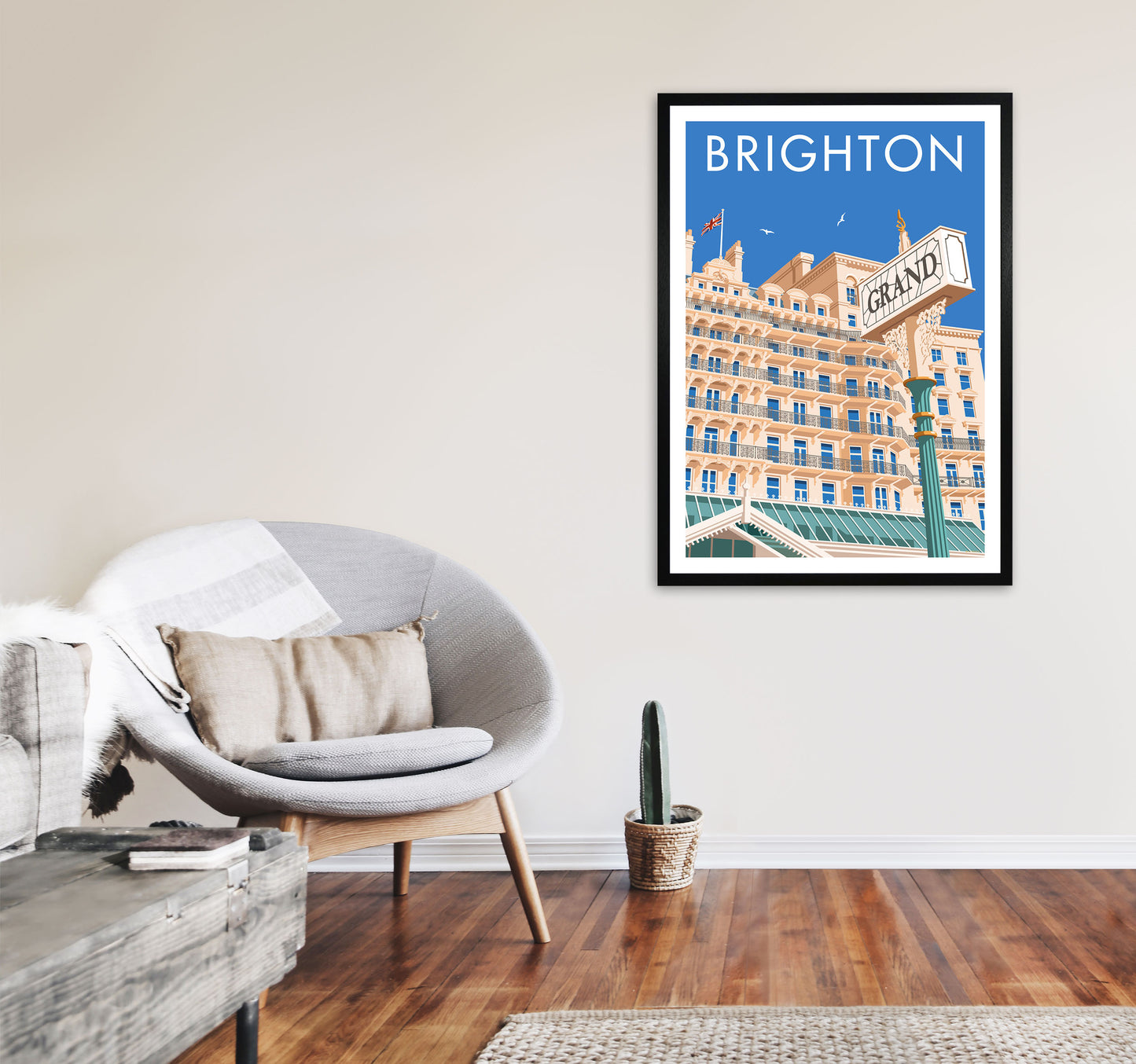 Grand Hotel Brighton Art Print by Stephen Millership A1 White Frame