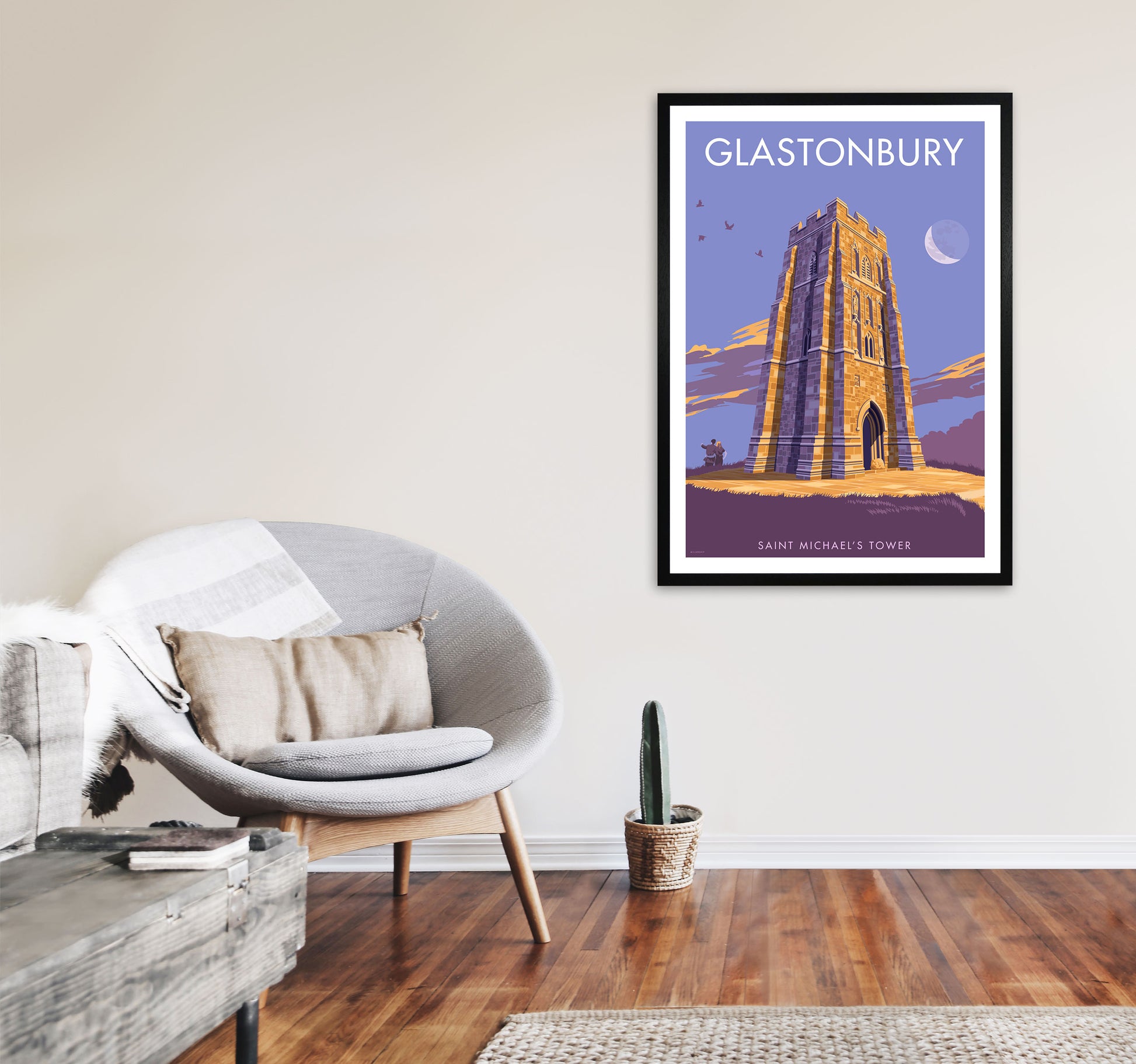 Saint Michael&#39;s Tower Glastonbury Art Print by Stephen Millership A1 White Frame