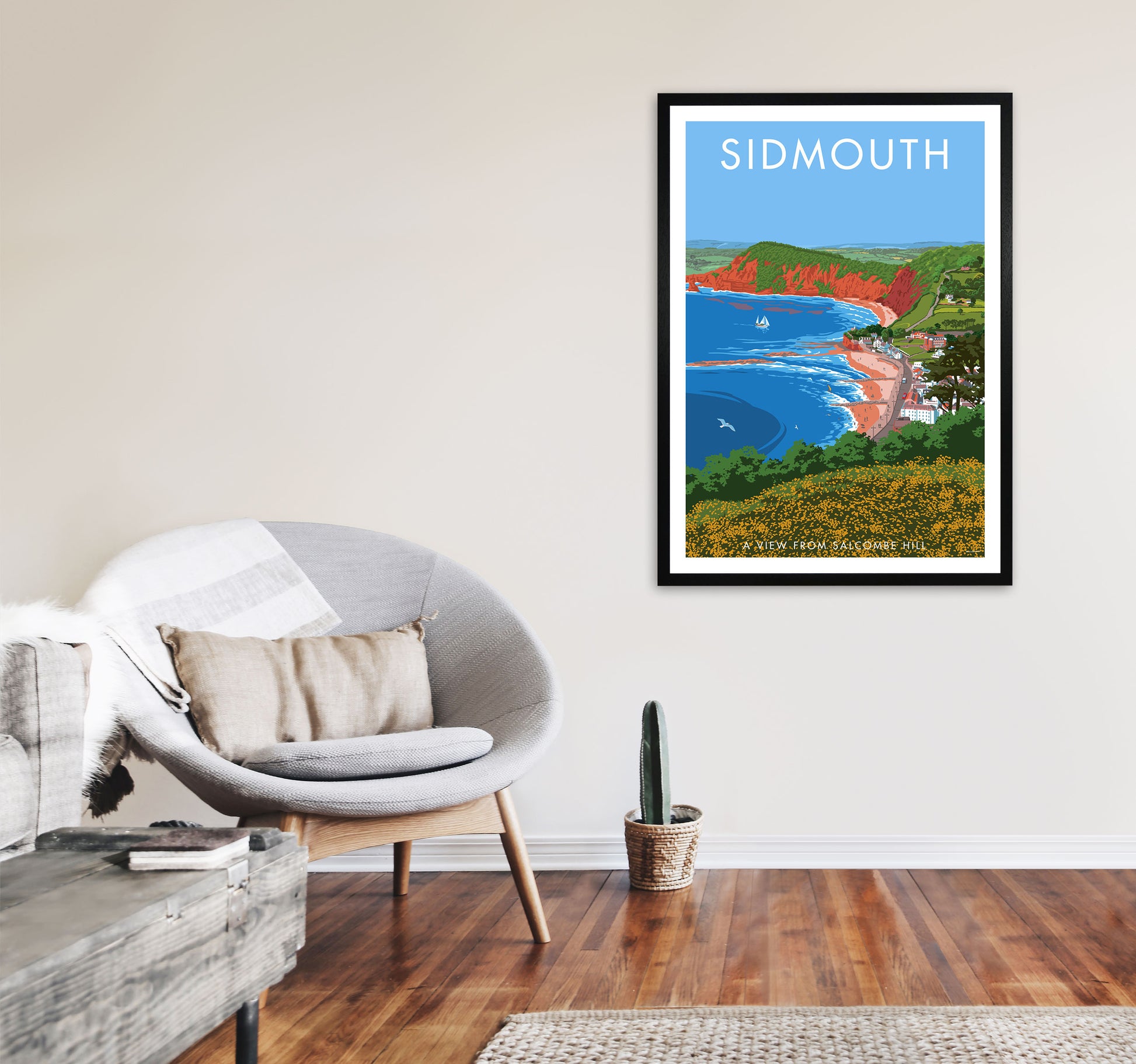 Sidmouth Art Print by Stephen Millership A1 White Frame