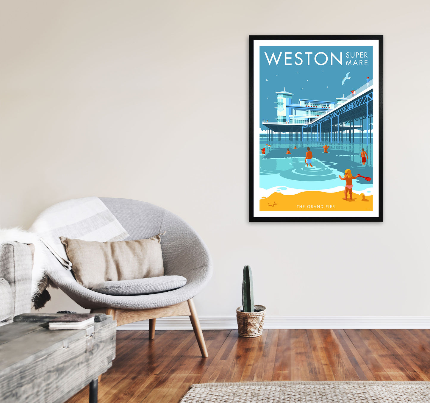 Weston-super-mare Art Print by Stephen Millership A1 White Frame