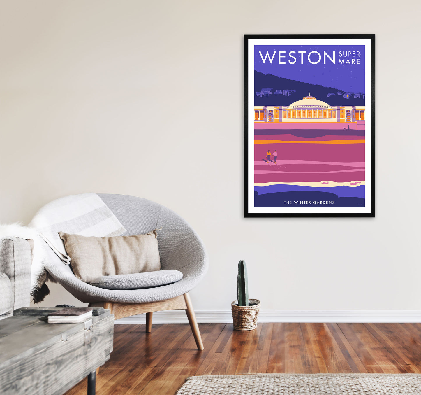 Weston-super-mare Art Print 2 by Stephen Millership A1 White Frame