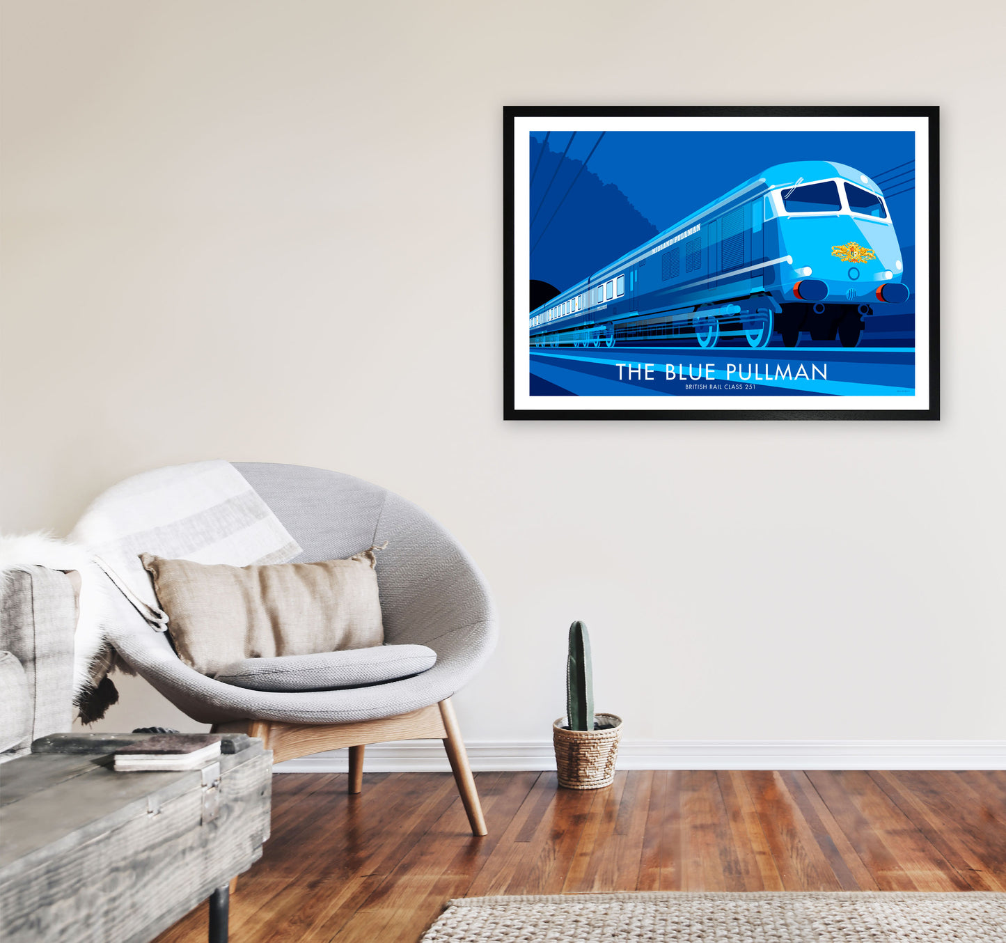 The Blue Pullman Art Print by Stephen Millership, Framed Transport Poster A1 White Frame