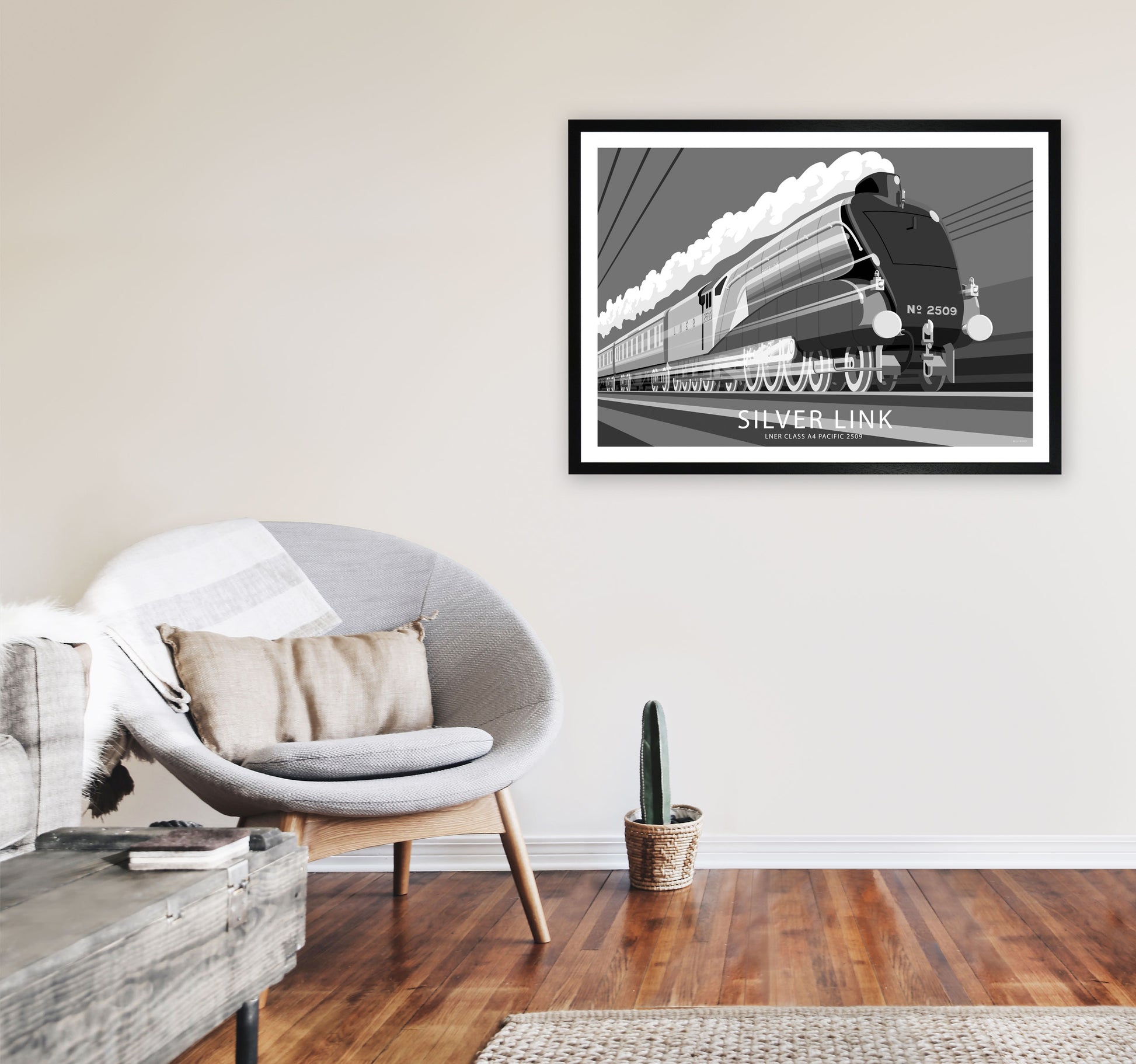 The Silver Link Art Print by Stephen Millership, Framed Transport Poster A1 White Frame