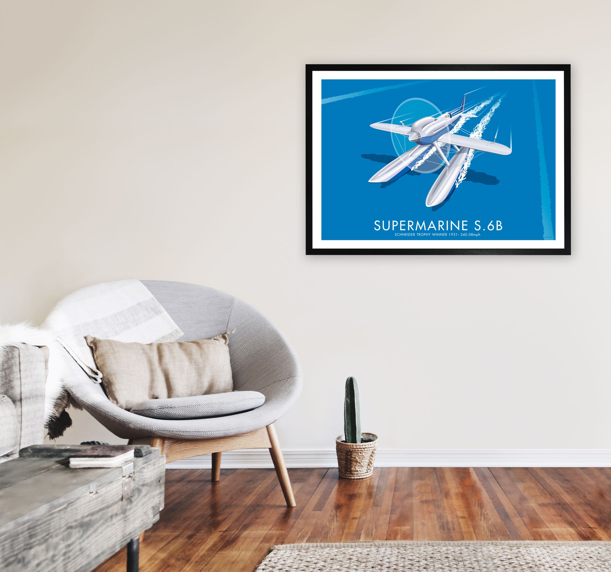 Supermarine S.6B Art Print by Stephen Millership, Framed Transport Poster A1 White Frame