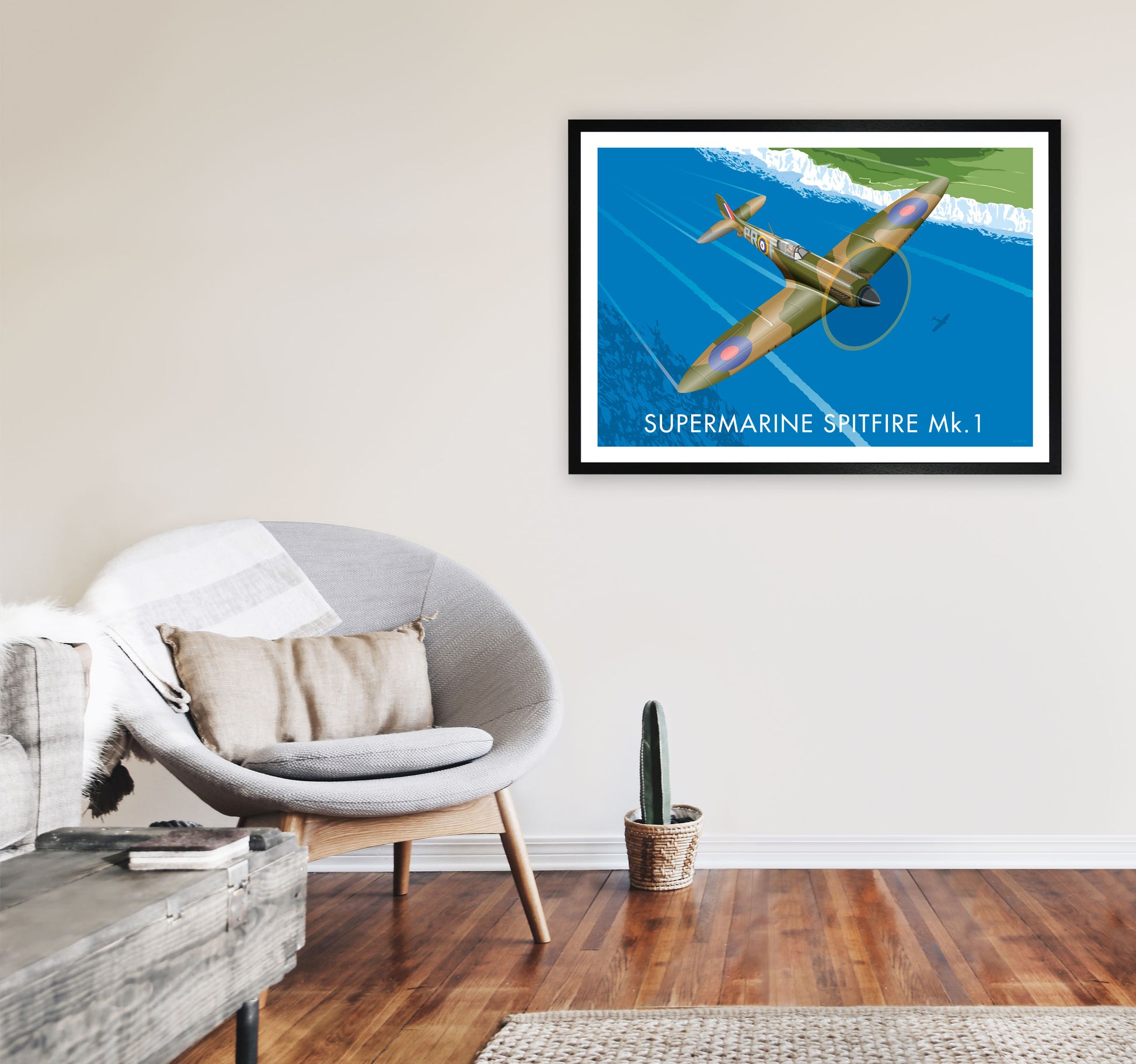 Supermarine Spitfire by Stephen Millership A1 White Frame