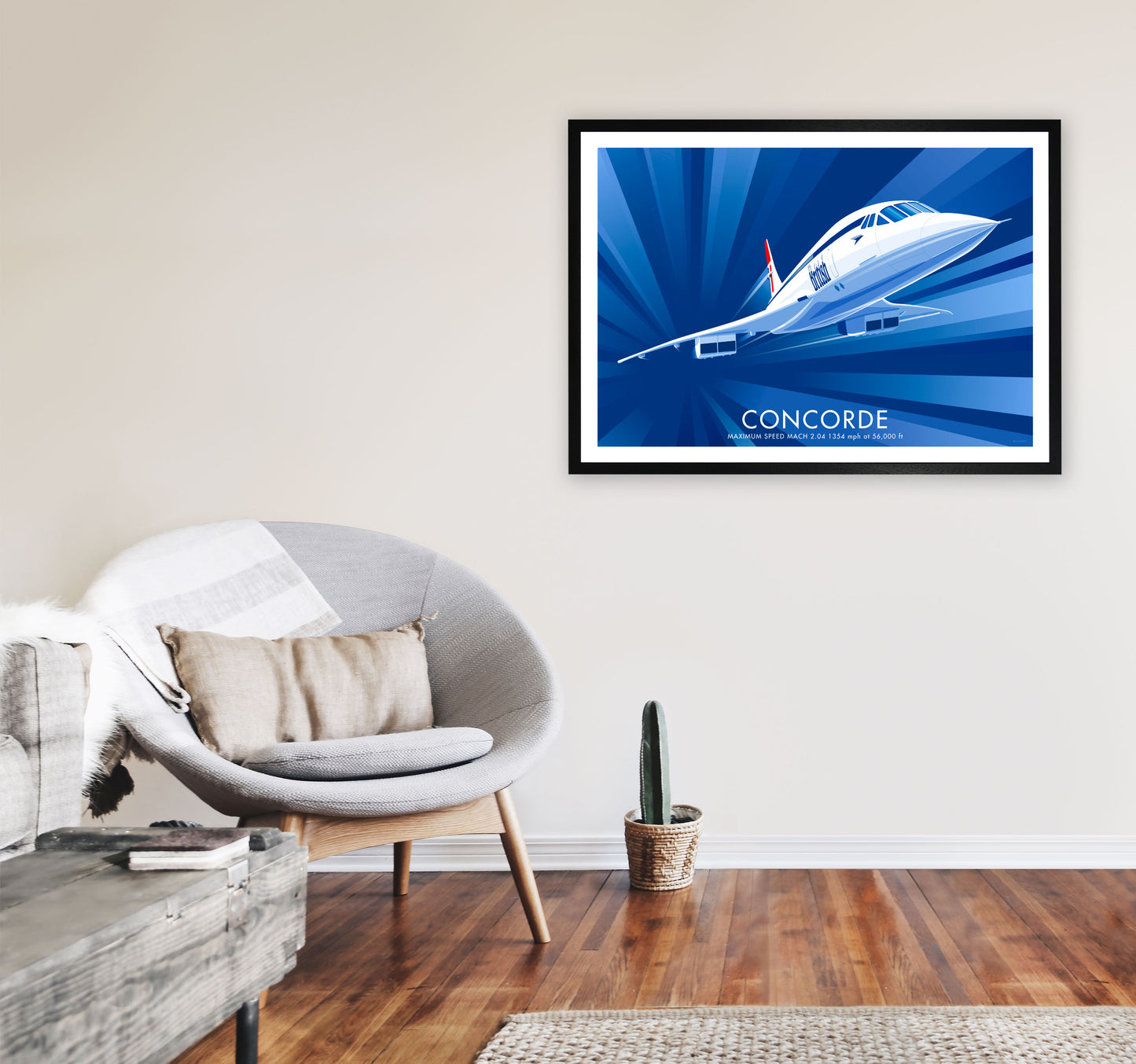 Concorde Art Print by Stephen Millership, Framed Transport Poster A1 White Frame