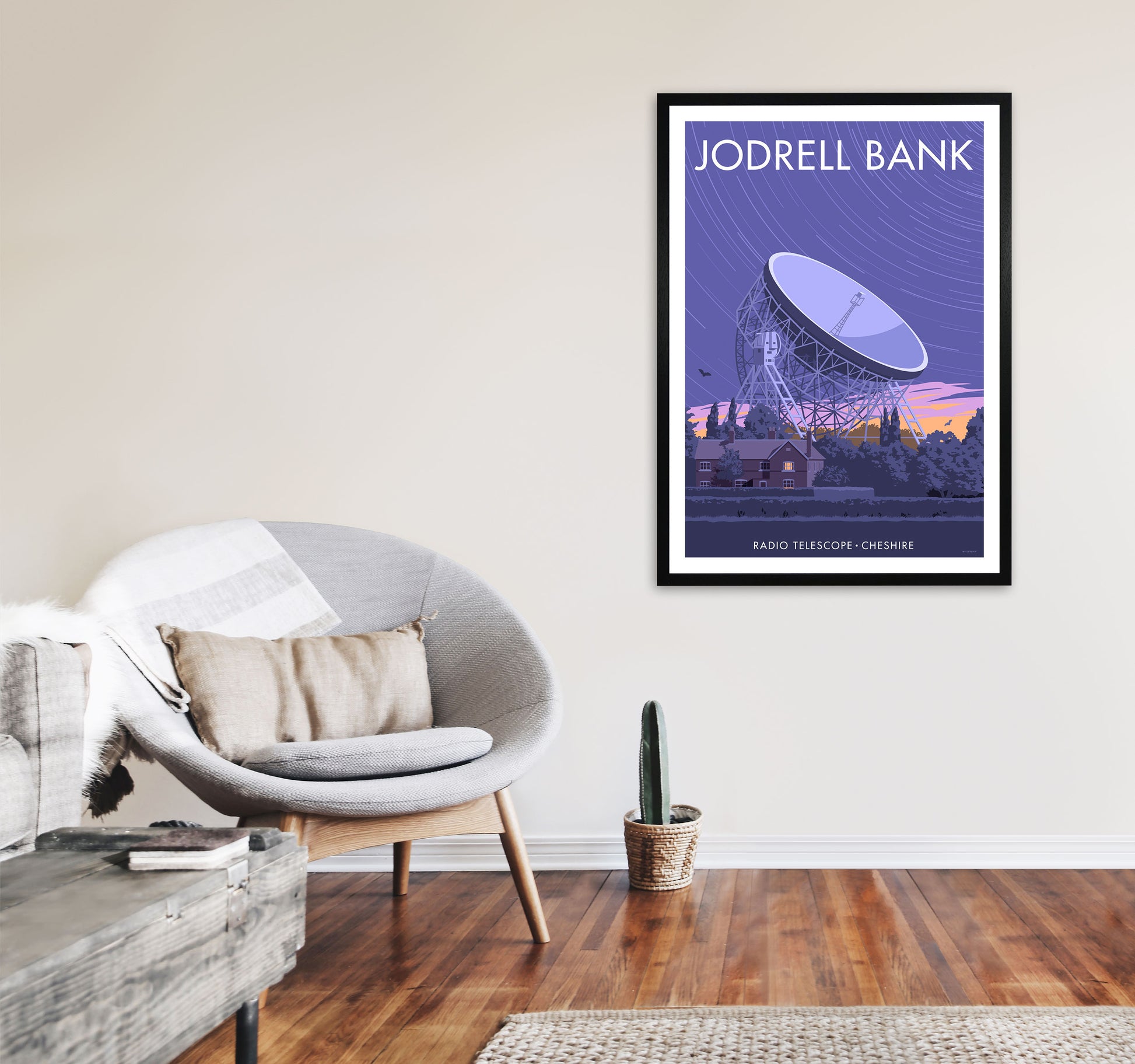 Jodrell Bank Art Print by Stephen Millership A1 White Frame