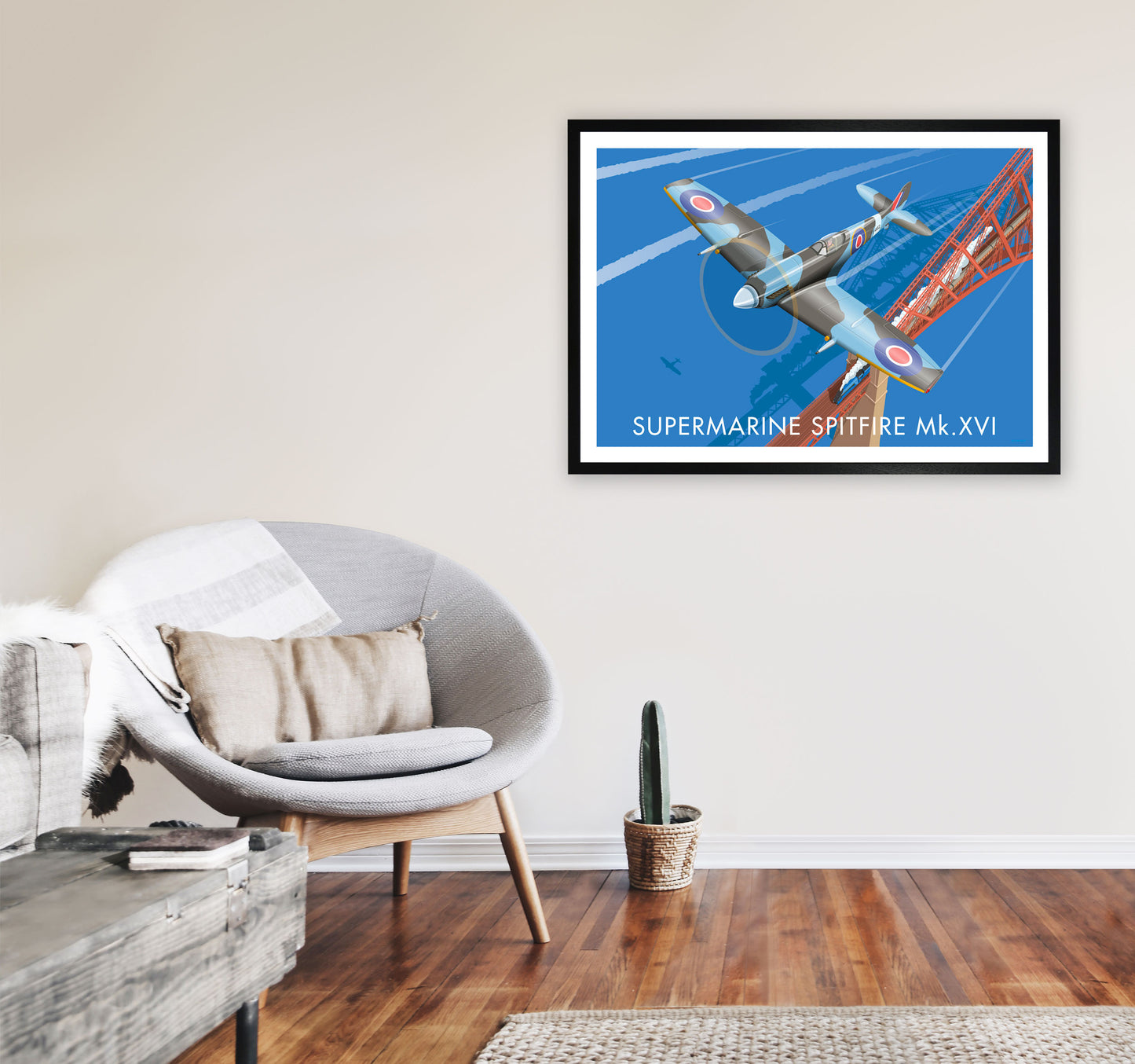 Spitfire XVI by Stephen Millership A1 White Frame