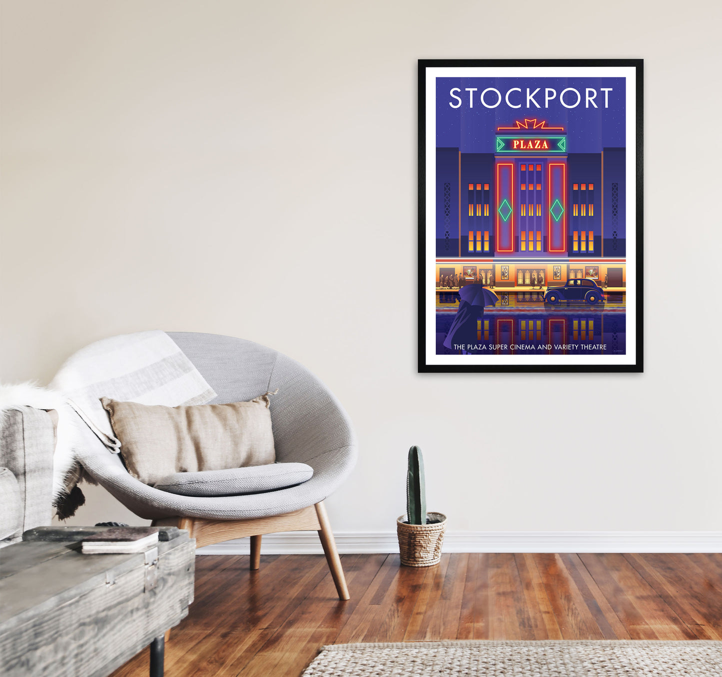 Stockport Plaza Framed Digital Art Print by Stephen Millership A1 White Frame