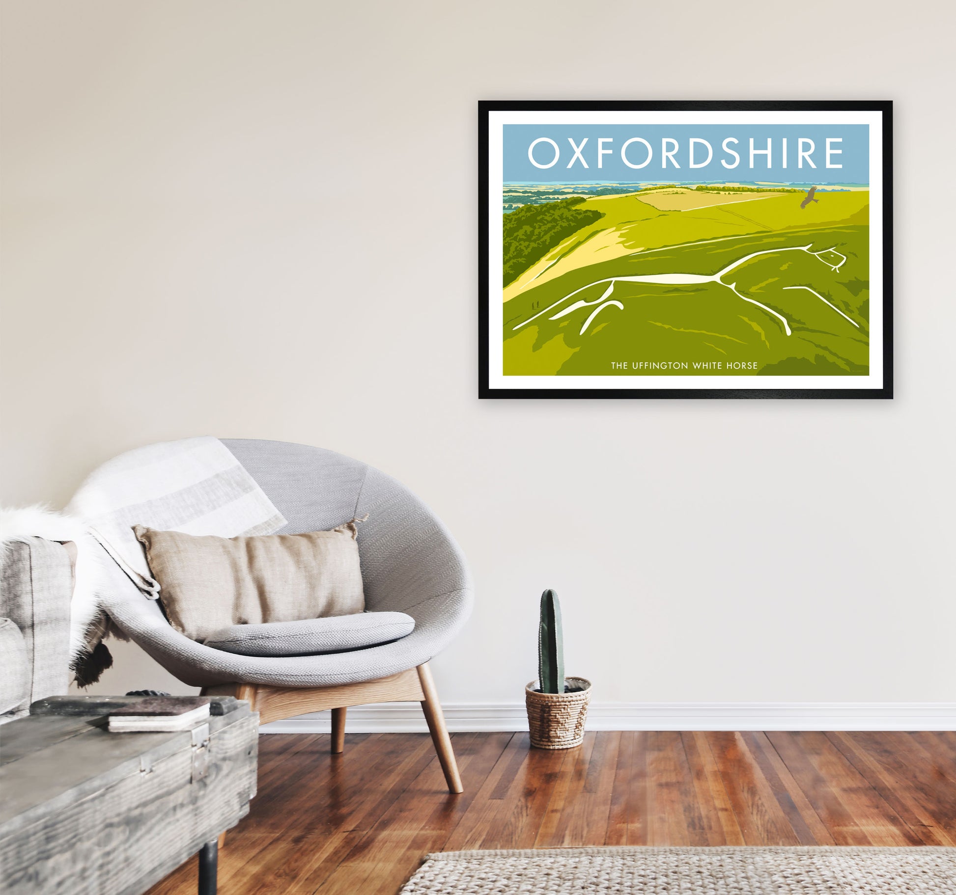 The Uffington White Horse Oxfordshire Art Print by Stephen Millership A1 White Frame