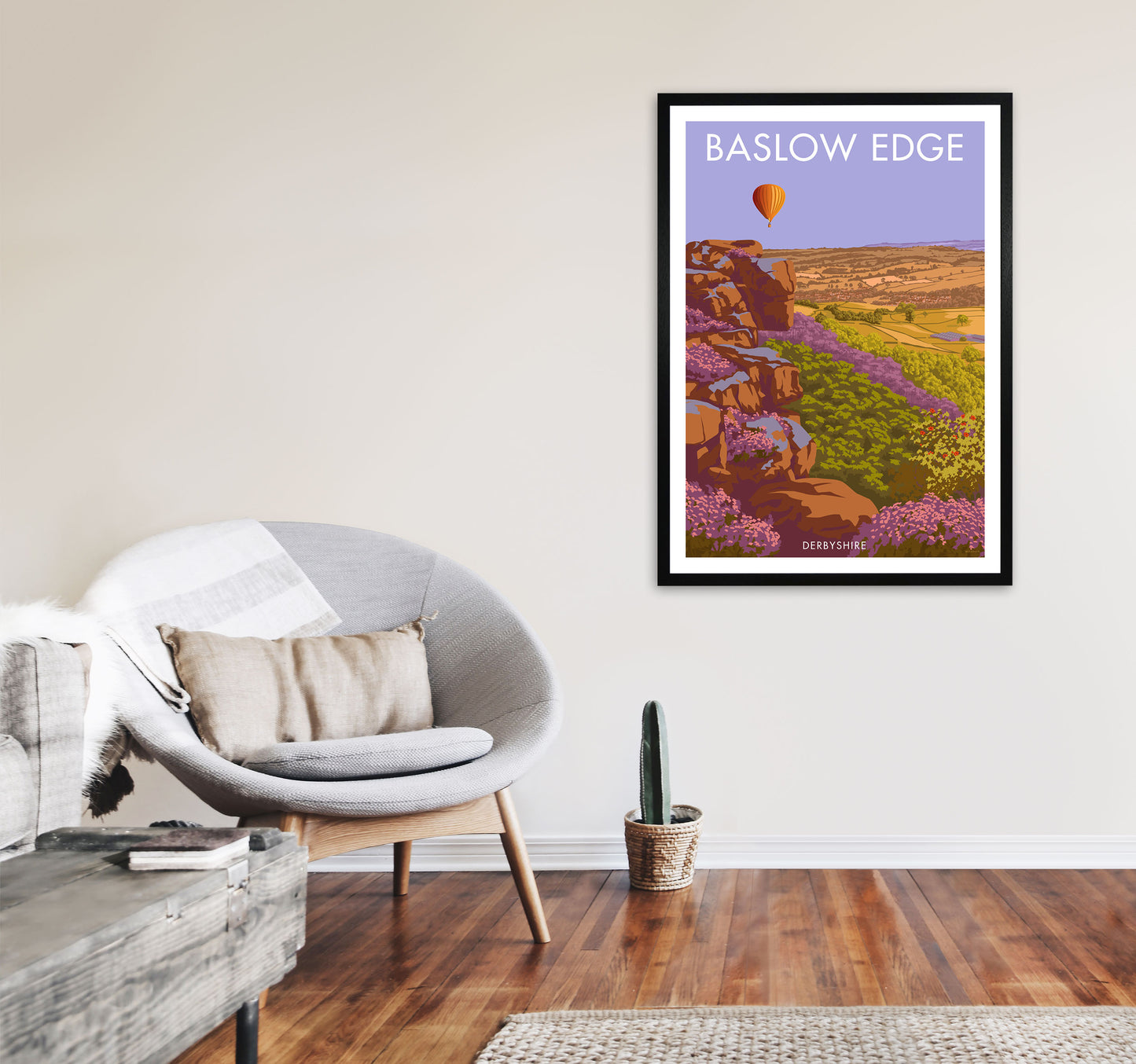 Baslow Edge Derbyshire Travel Art Print by Stephen Millership A1 White Frame