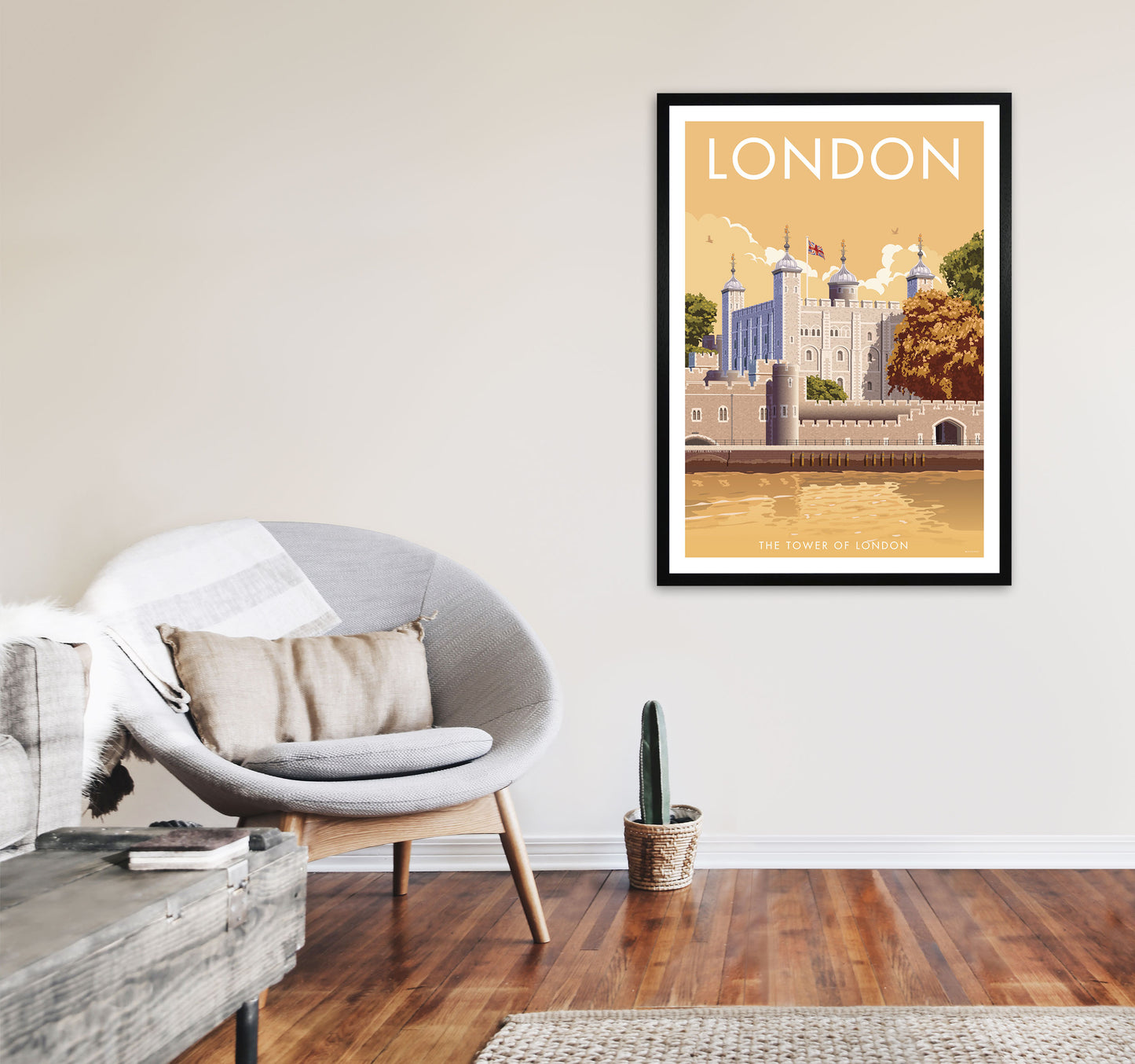 London Tower Travel Art Print by Stephen Millership, Vintage Framed Poster A1 White Frame