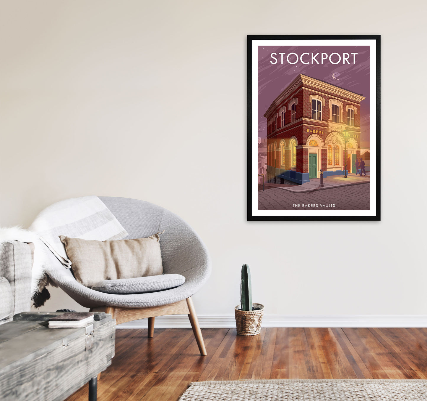 Baker's Vaults Stockport Travel Art Print by Stephen Millership A1 White Frame