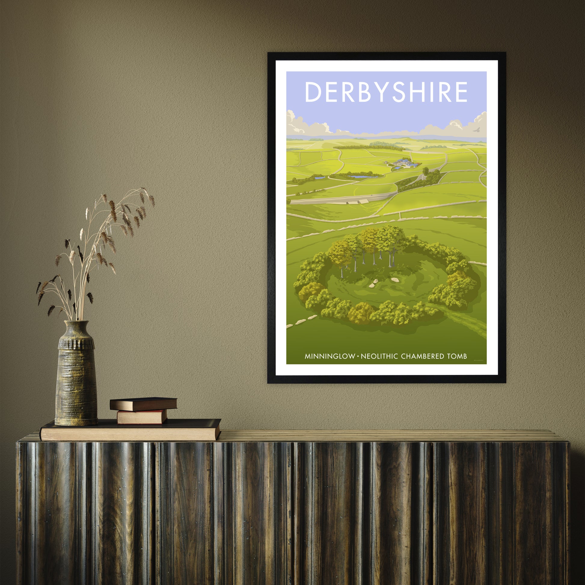 DERBYSHIRE MINNINGLOW A3 by Stephen Millership A1 Black Frame