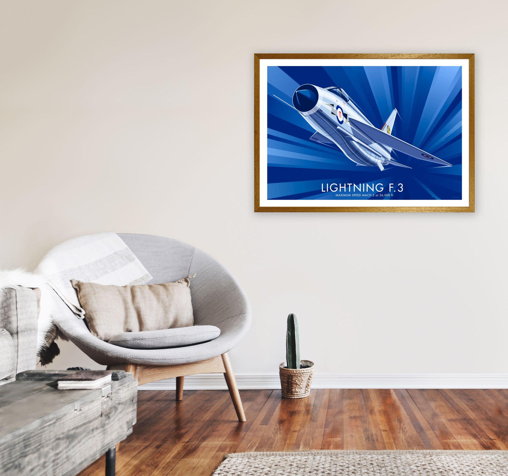 Lightning F.3 Art Print by Stephen Millership, Framed Transport Poster A1 Print Only