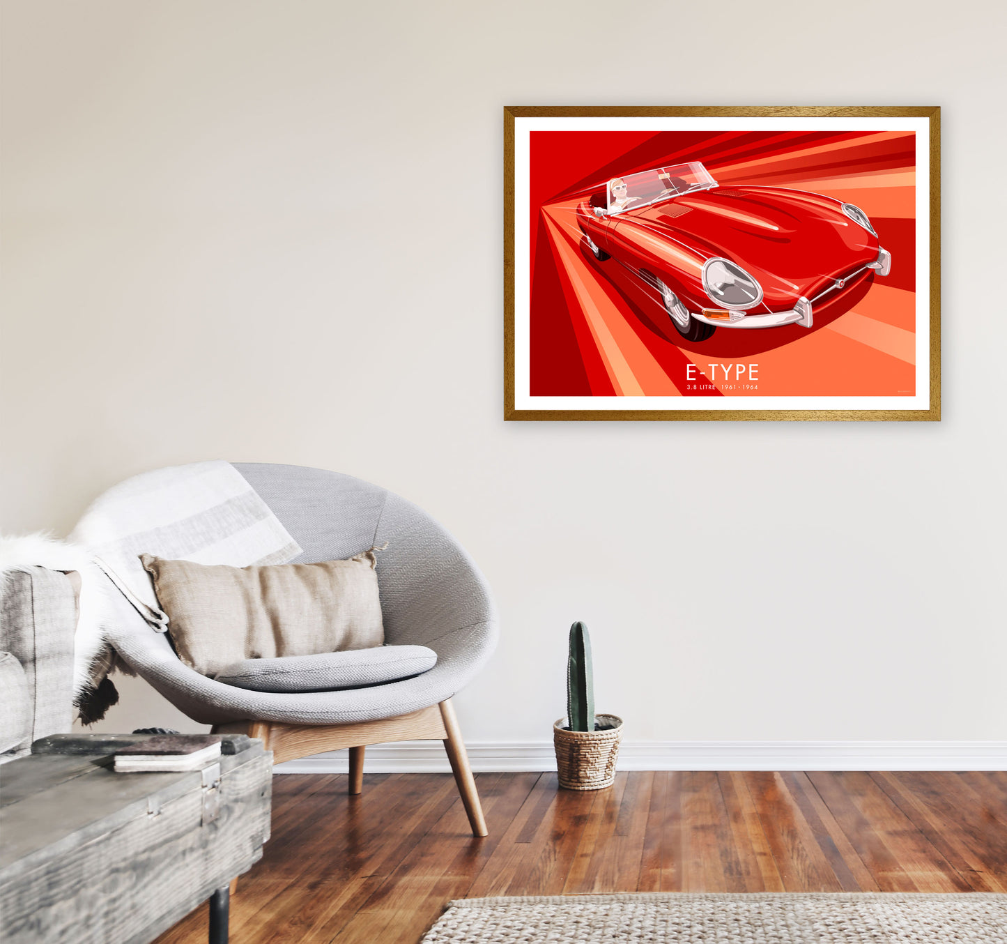 Jaguar E Type Art Print by Stephen Millership, Framed Transport Poster A1 Print Only