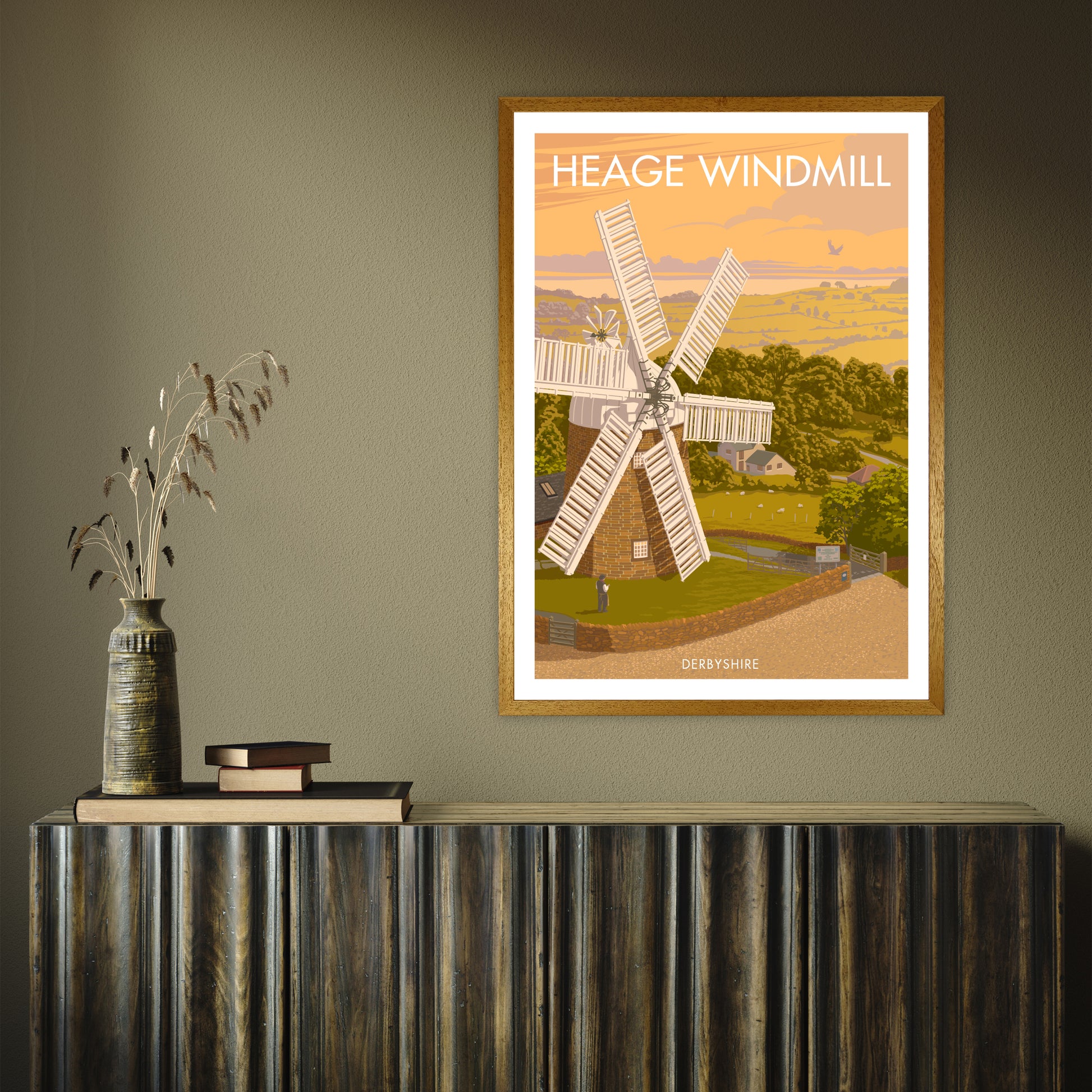 DERBYSHIRE HEAGE WINDMILL A3 by Stephen Millership A1 Oak Frame