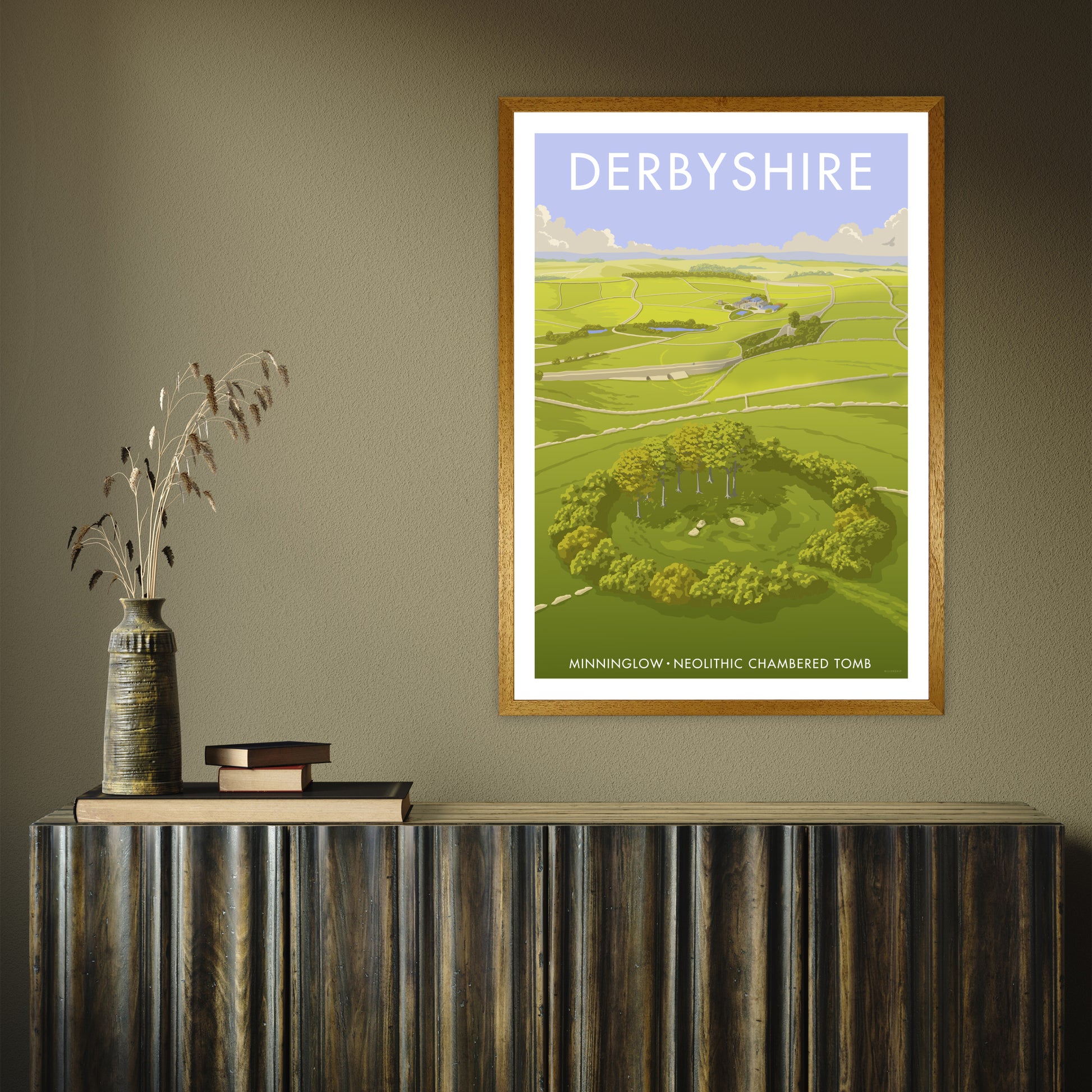 DERBYSHIRE MINNINGLOW A3 by Stephen Millership A1 Oak Frame