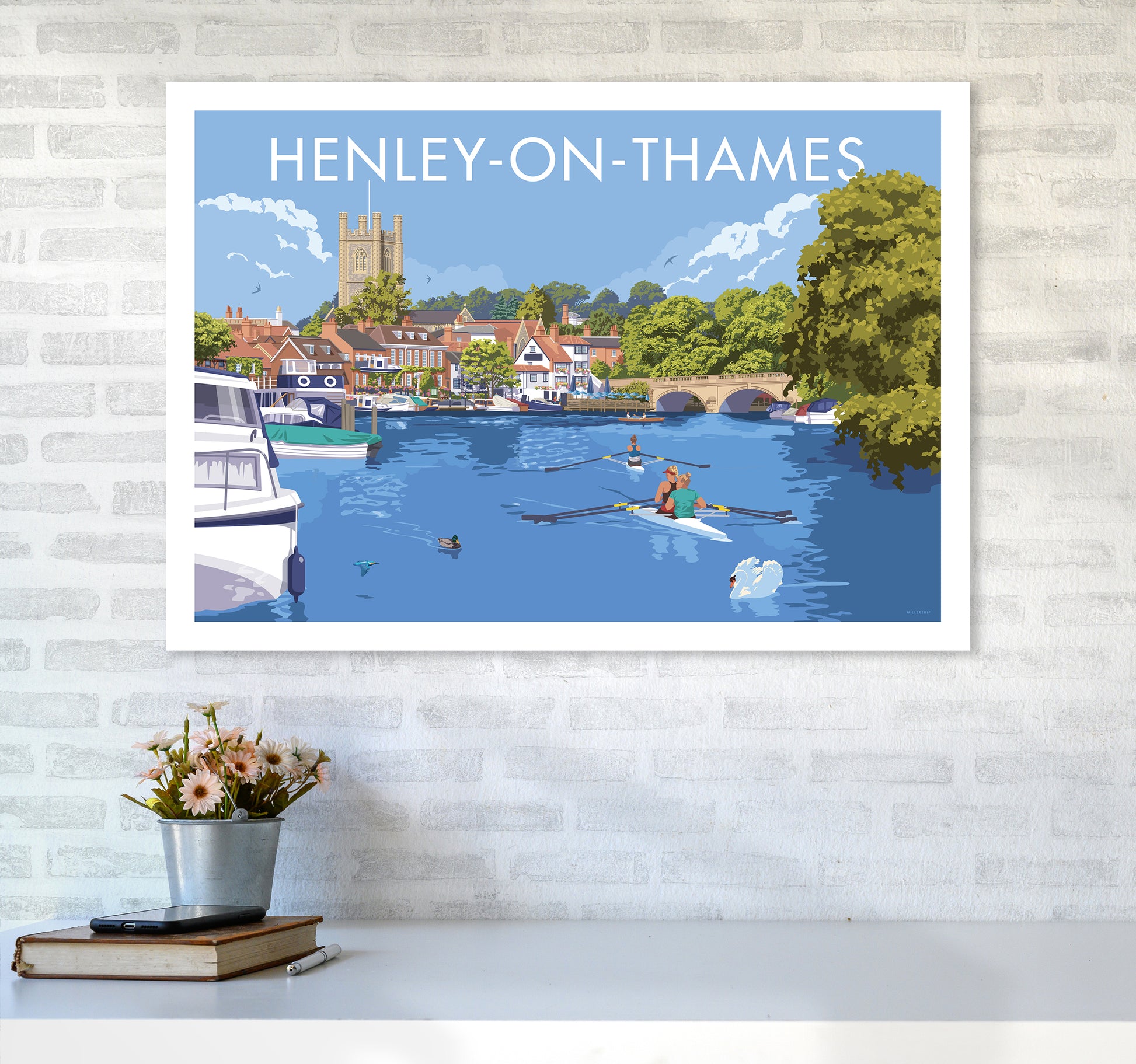 Henley On Thames Travel Art Print By Stephen Millership A1 Black Frame