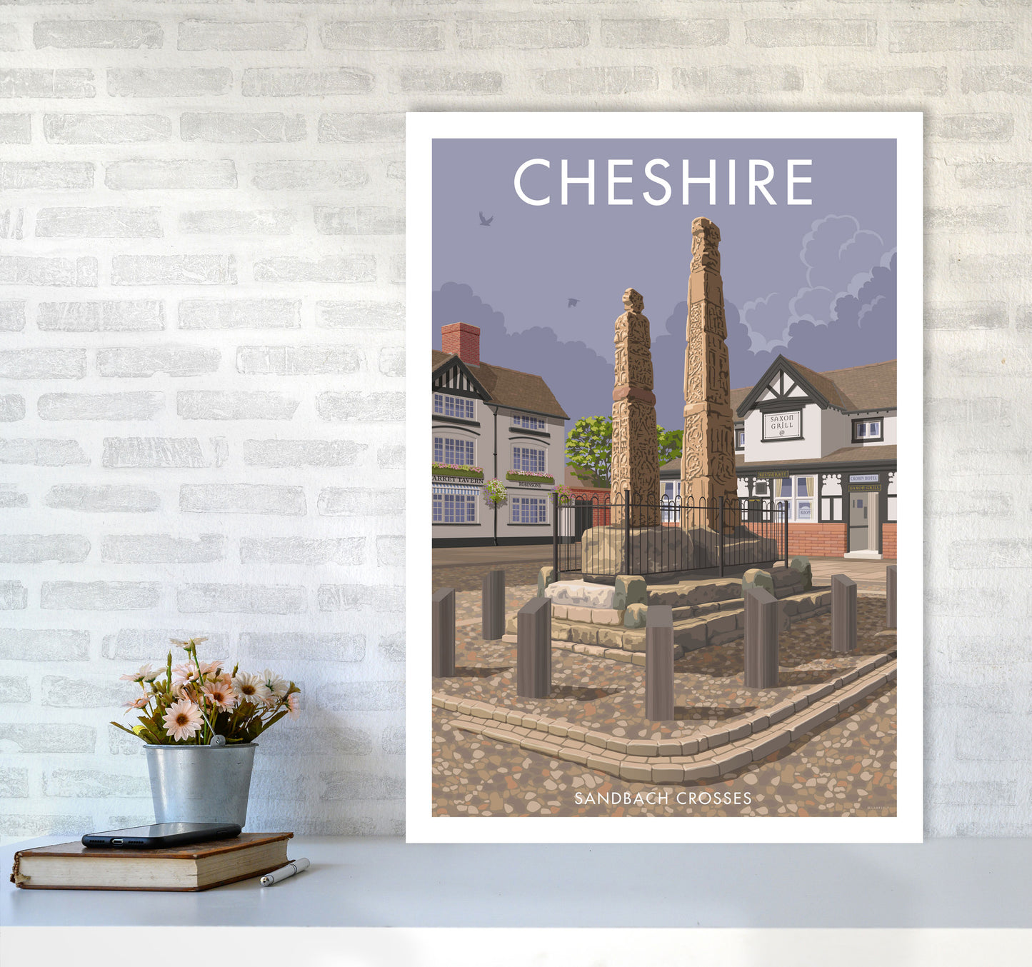 Cheshire Sandbach Travel Art Print by Stephen Millership A1 Black Frame