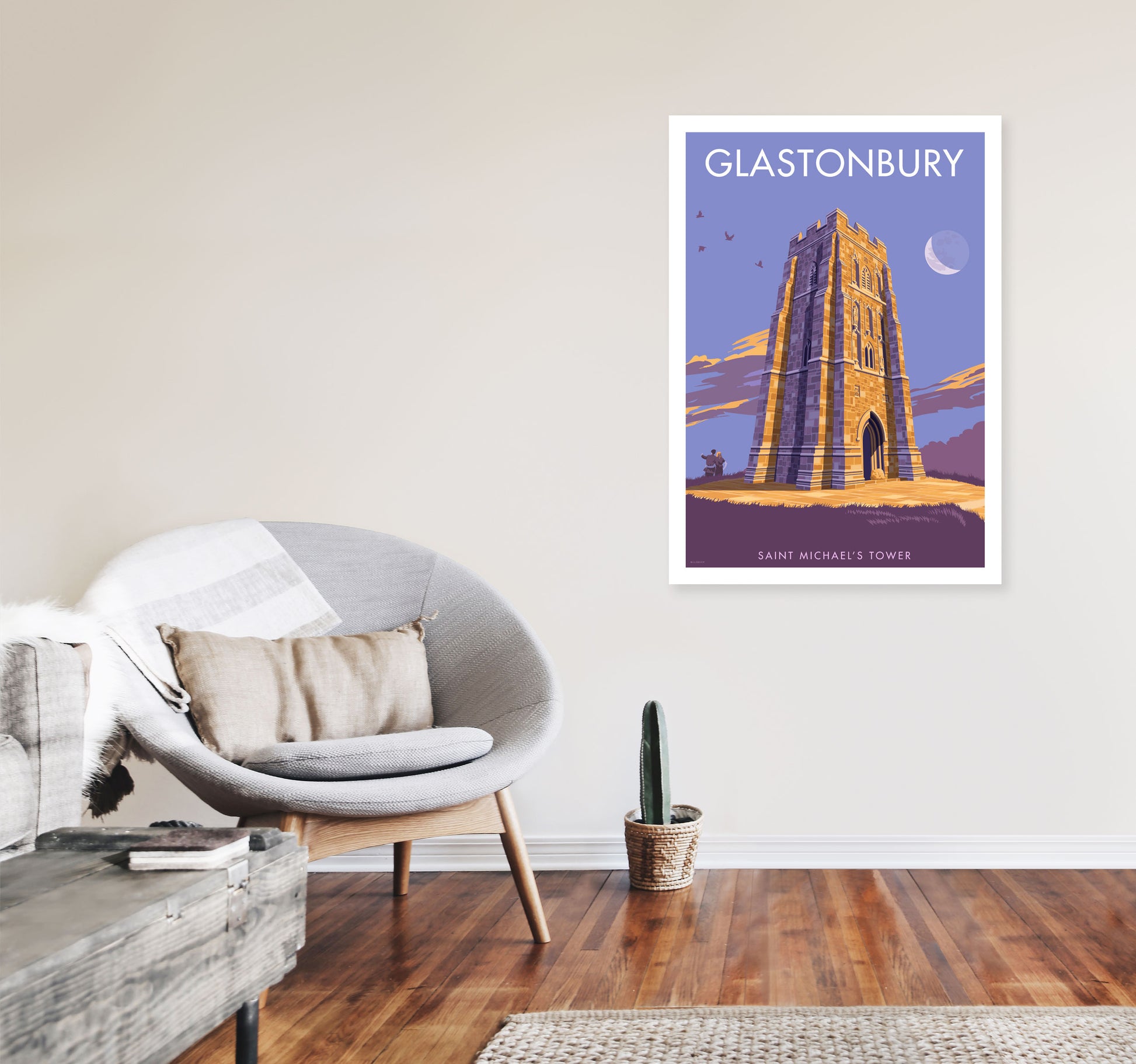 Saint Michael&#39;s Tower Glastonbury Art Print by Stephen Millership A1 Black Frame