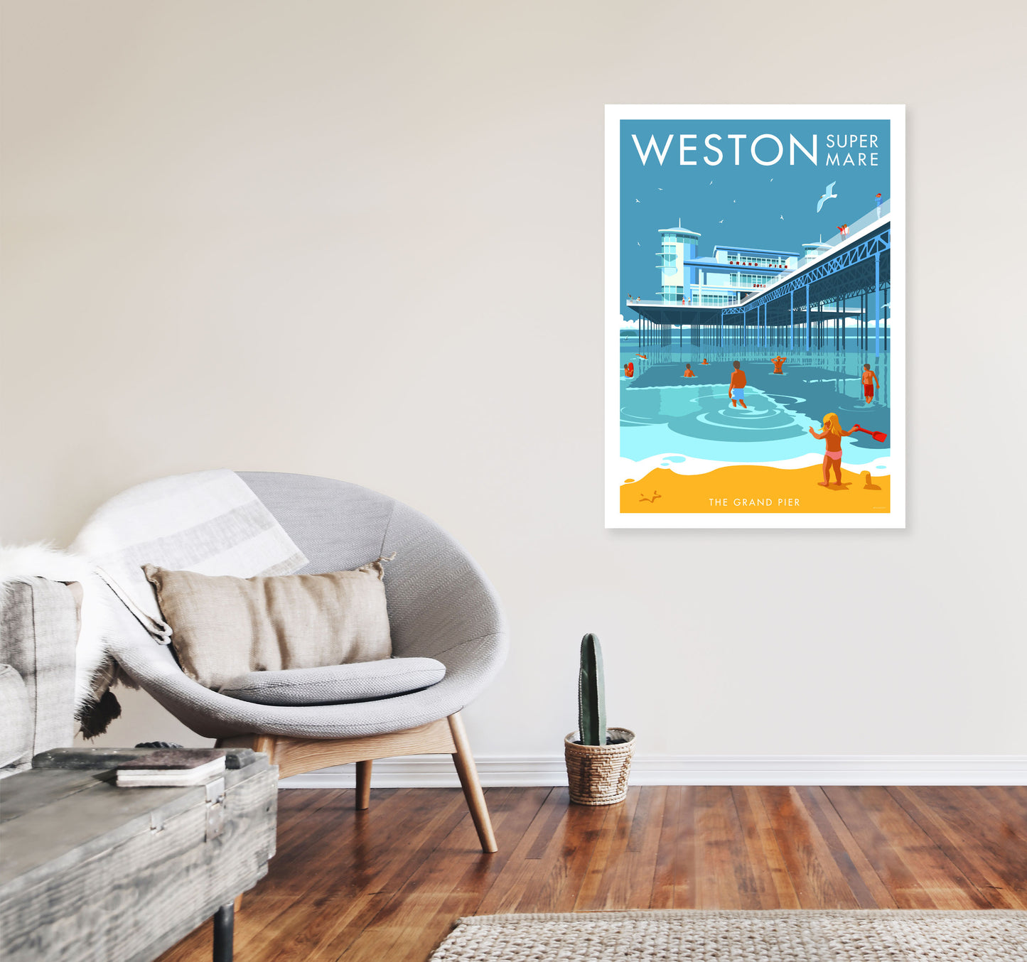 Weston-super-mare Art Print by Stephen Millership A1 Black Frame