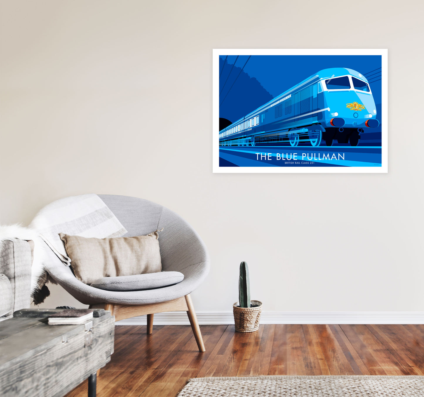 The Blue Pullman Art Print by Stephen Millership, Framed Transport Poster A1 Black Frame