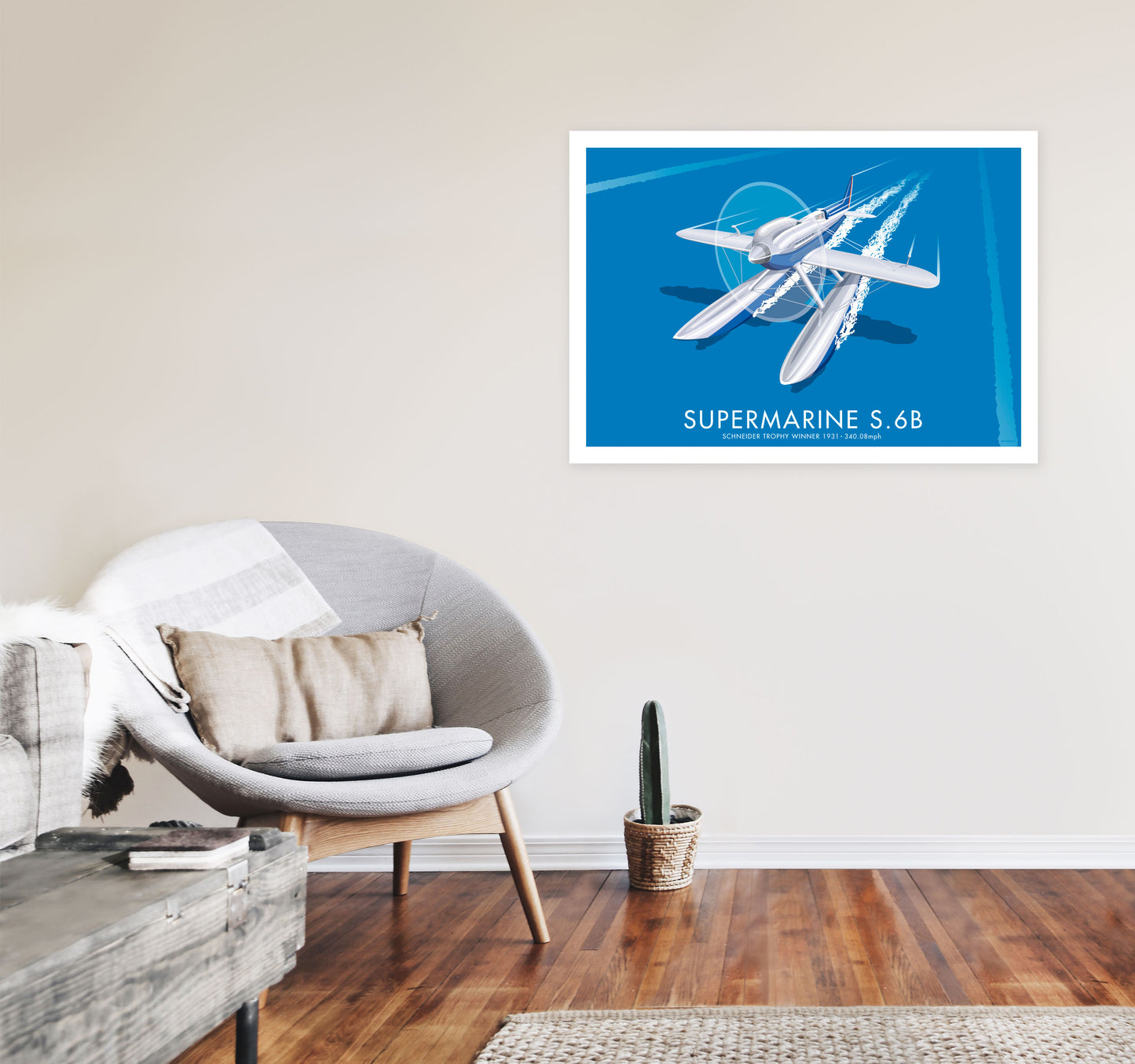 Supermarine S.6B Art Print by Stephen Millership, Framed Transport Poster A1 Black Frame