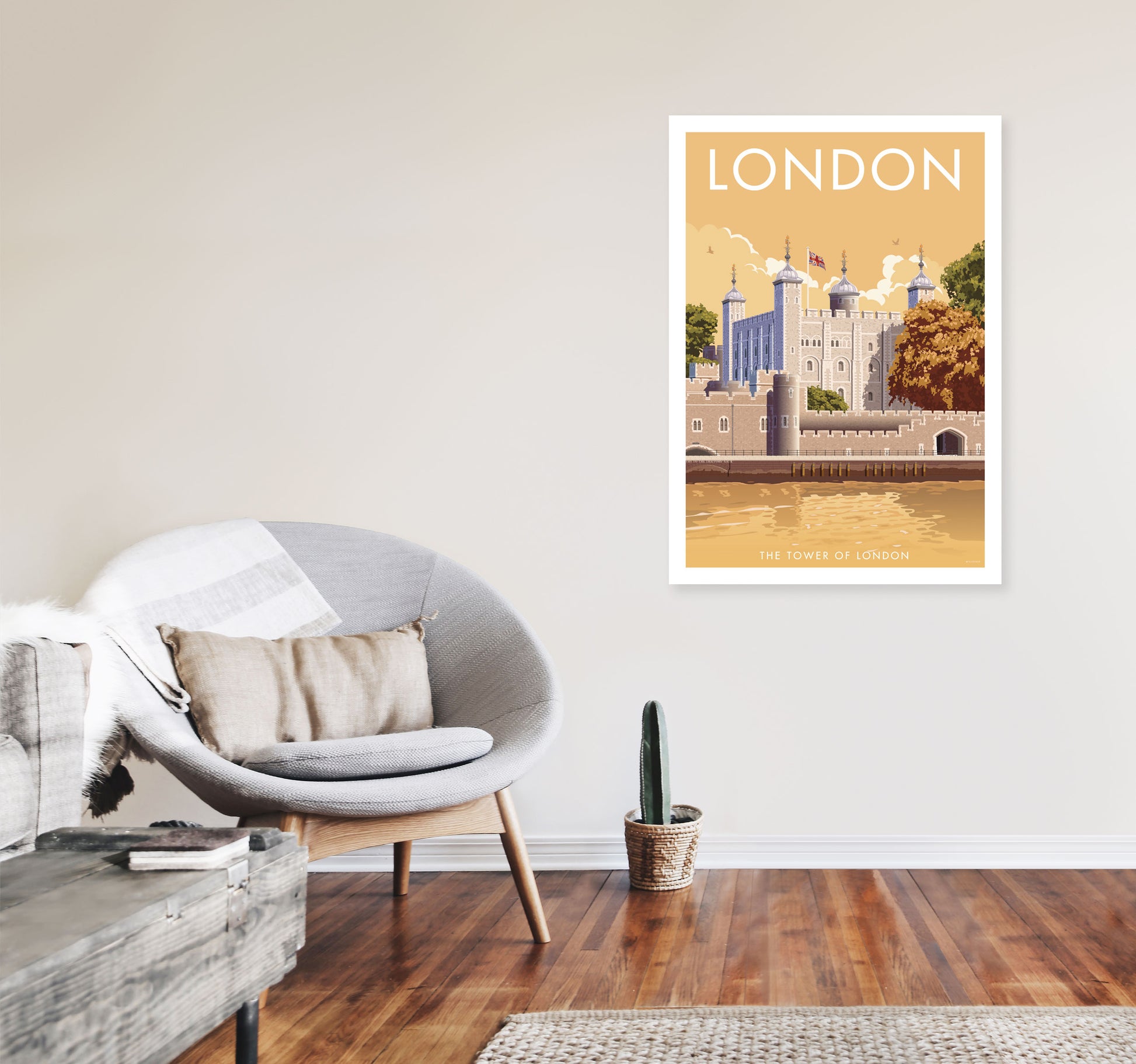 London Tower Travel Art Print by Stephen Millership, Vintage Framed Poster A1 Black Frame