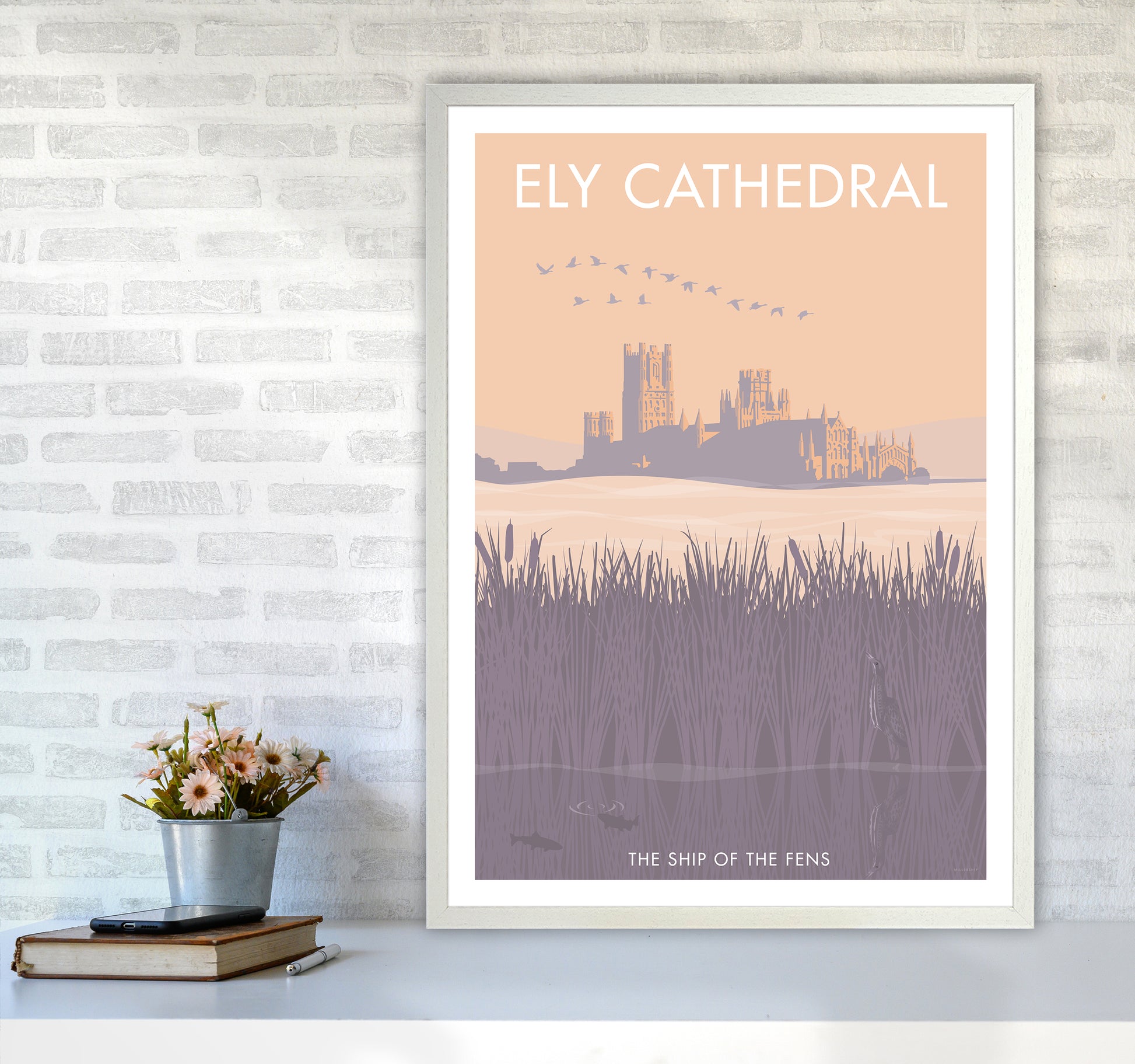 Ely Travel Art Print By Stephen Millership A1 Oak Frame