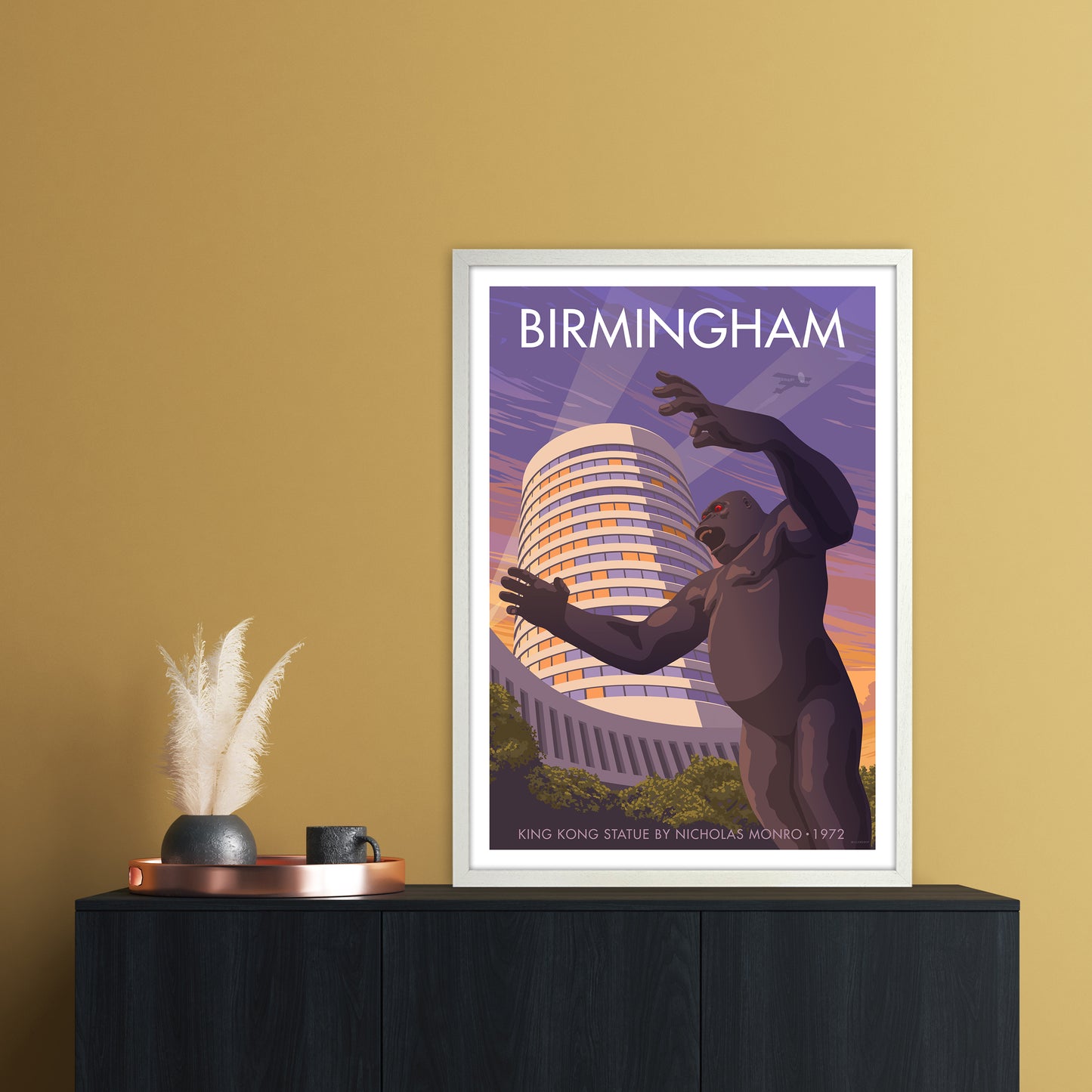 Birmingham King Kong Art Print by Stephen Millership A1 Oak Frame