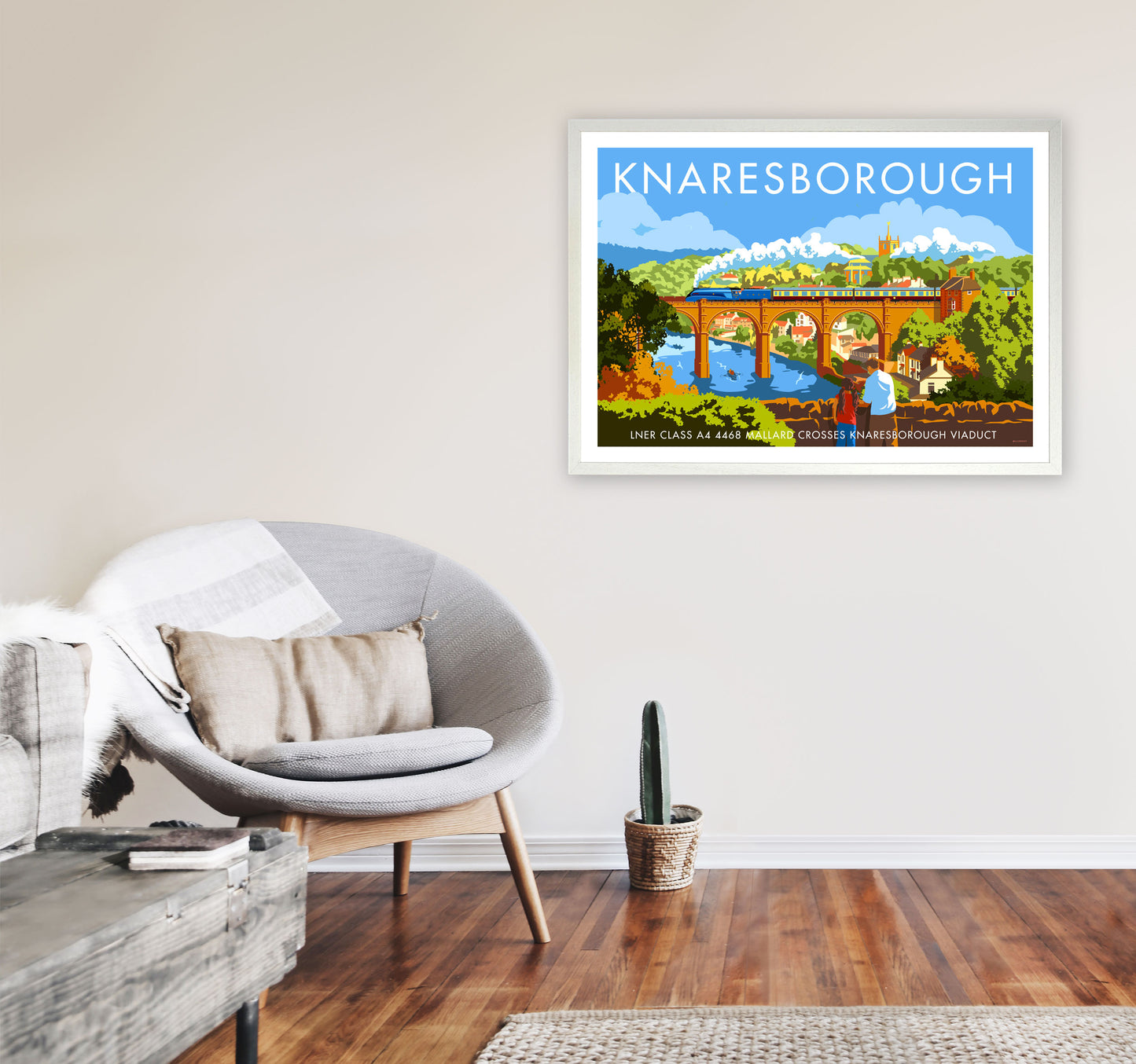 Knaresborough by Stephen Millership Yorkshire Art Print, Vintage Travel Poster A1 Oak Frame