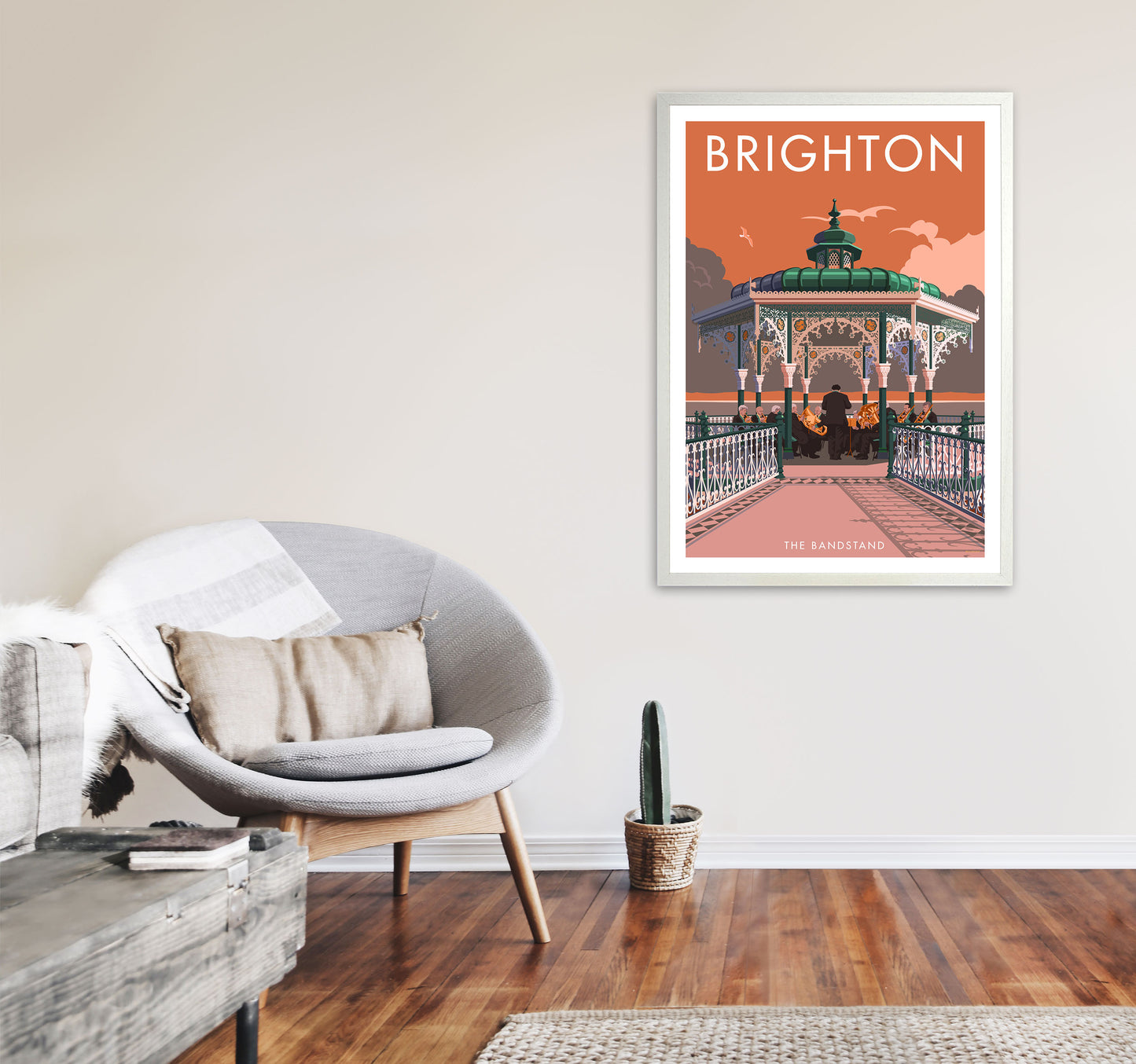 Brighton Bandstand Framed Wall Art Print by Stephen Millership, Art Poster A1 Oak Frame